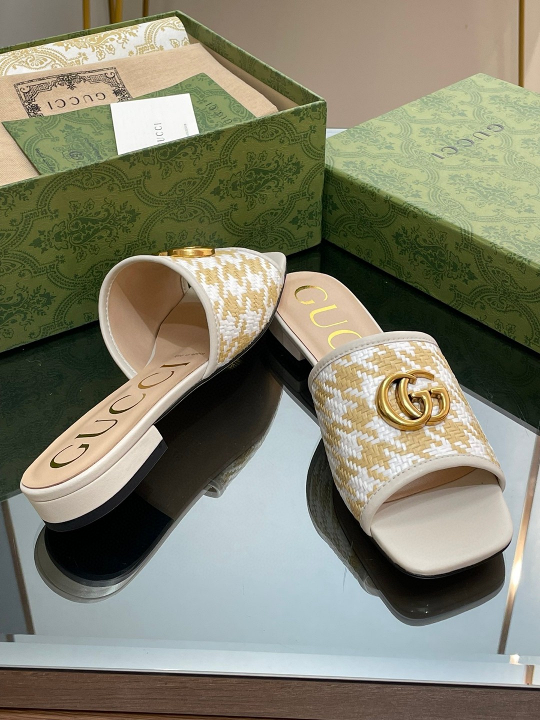 Gvc*1 Slide Sandal With Double G Beige For Women