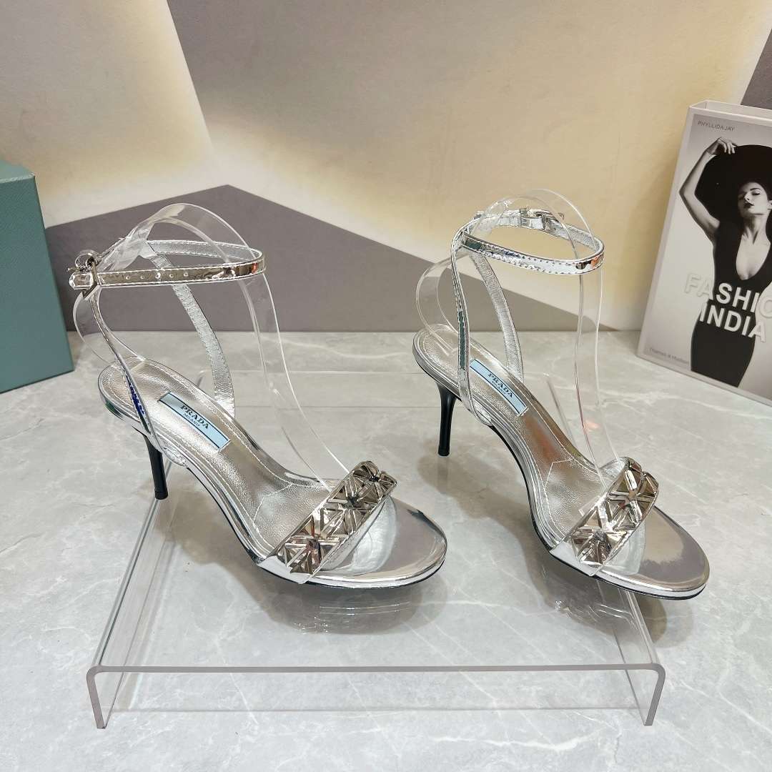 Pra*a Ankle Strap Pumps Silver For Women