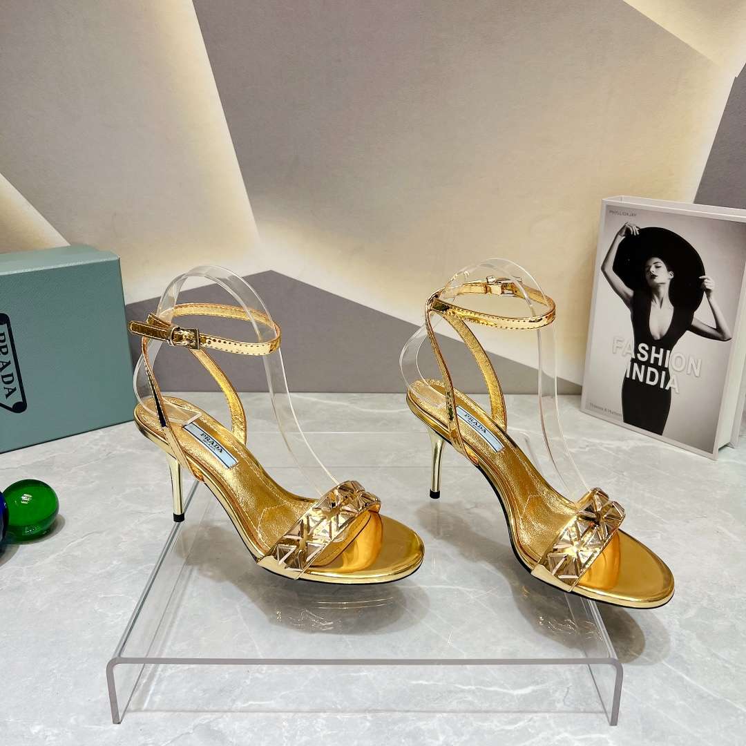 Pra*a Ankle Strap Pumps Gold For Women