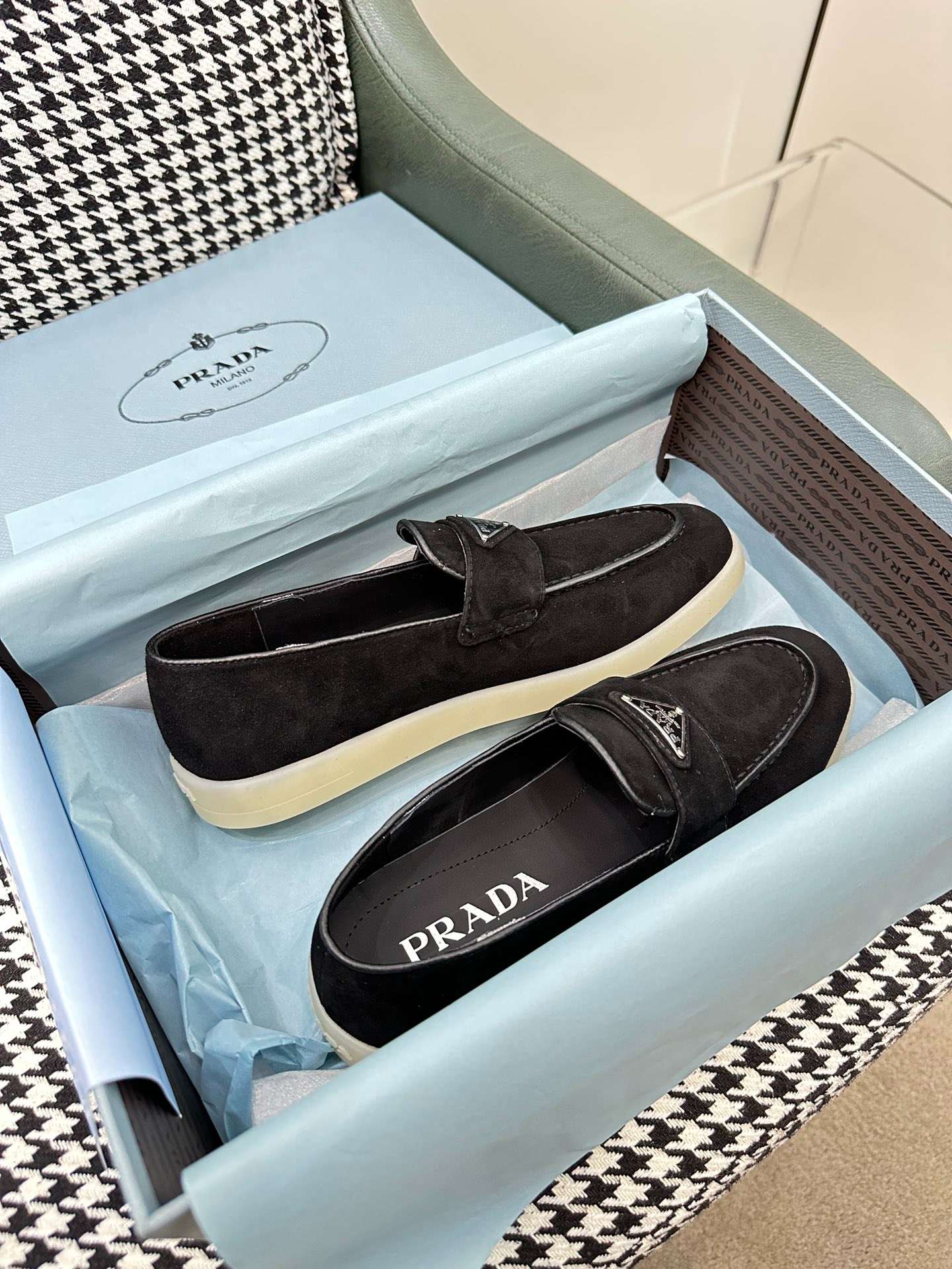 Pra*a Brushed Loafers Black For Women