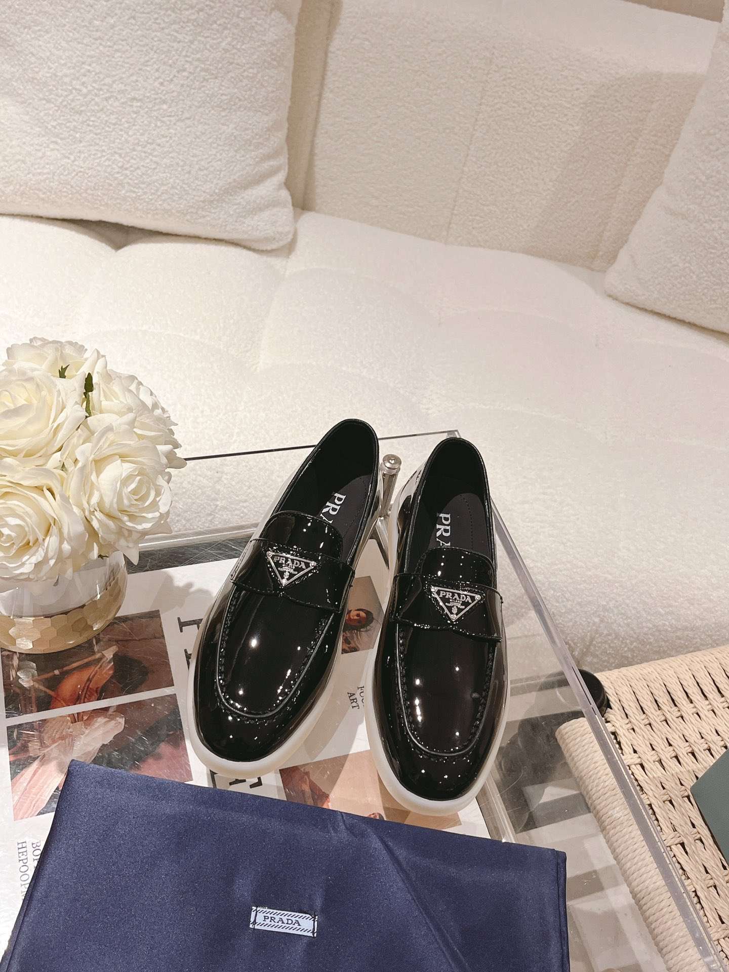 Pra*a Brushed Loafers Black For Women