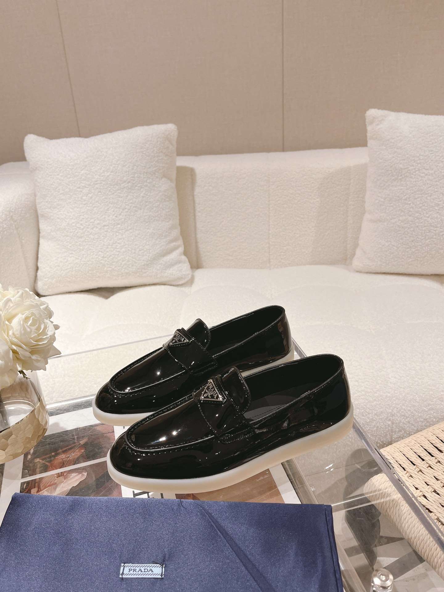 Pra*a Brushed Loafers Black For Women