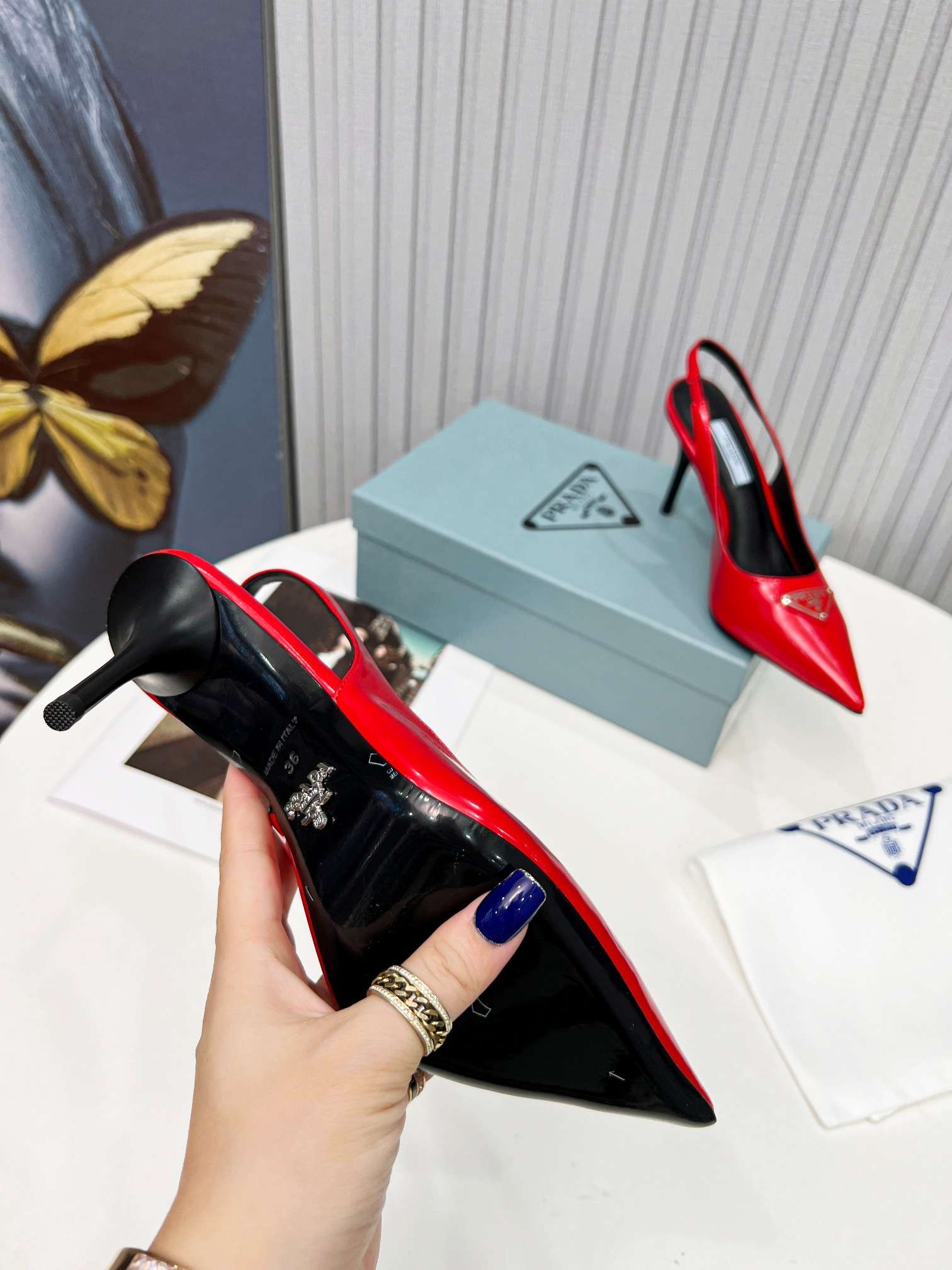 Pra*a Brushed Sling Pumps Red For Women