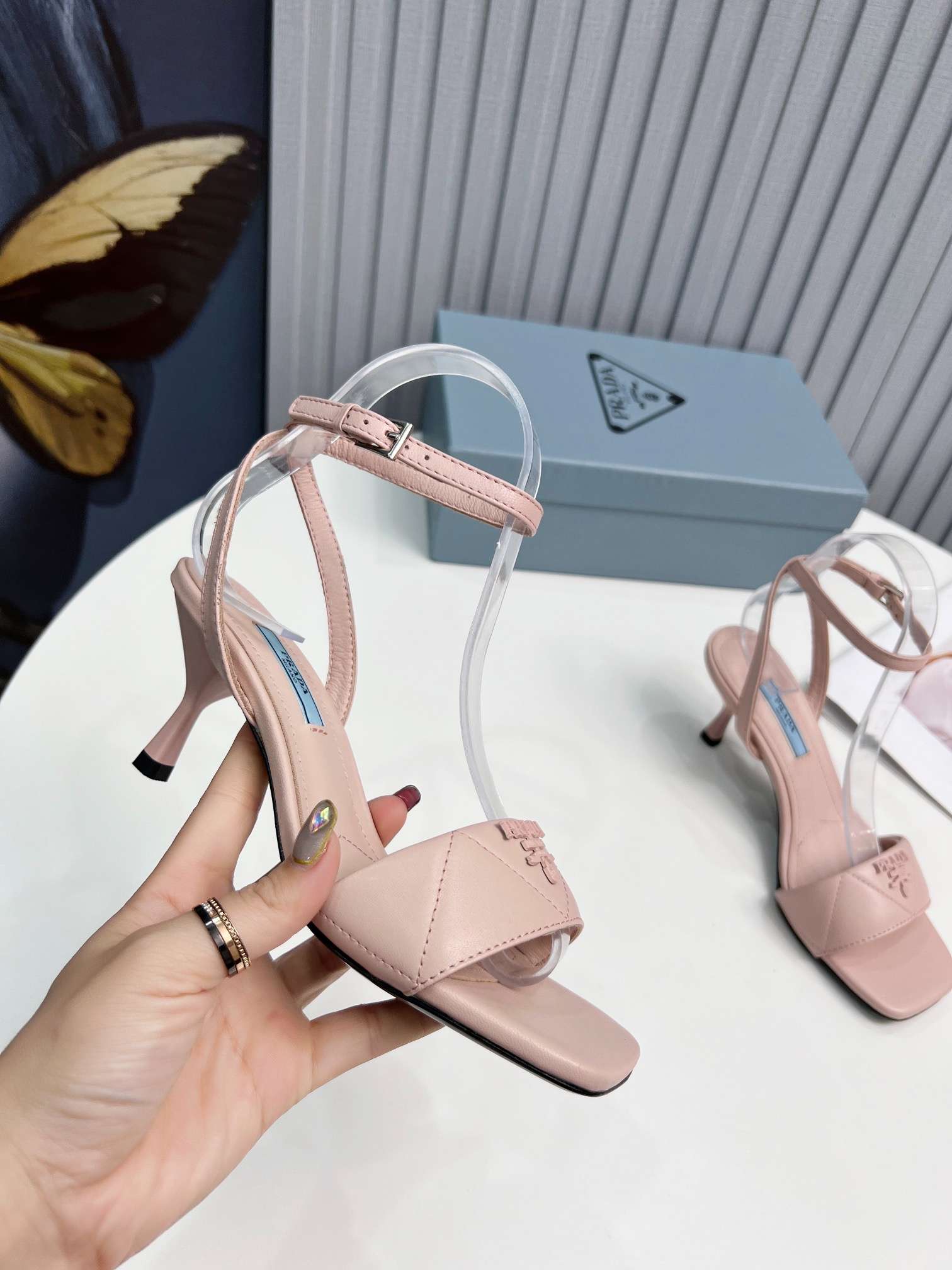 Pra*a Buckle Square Nose Pumps Light Pink For Women