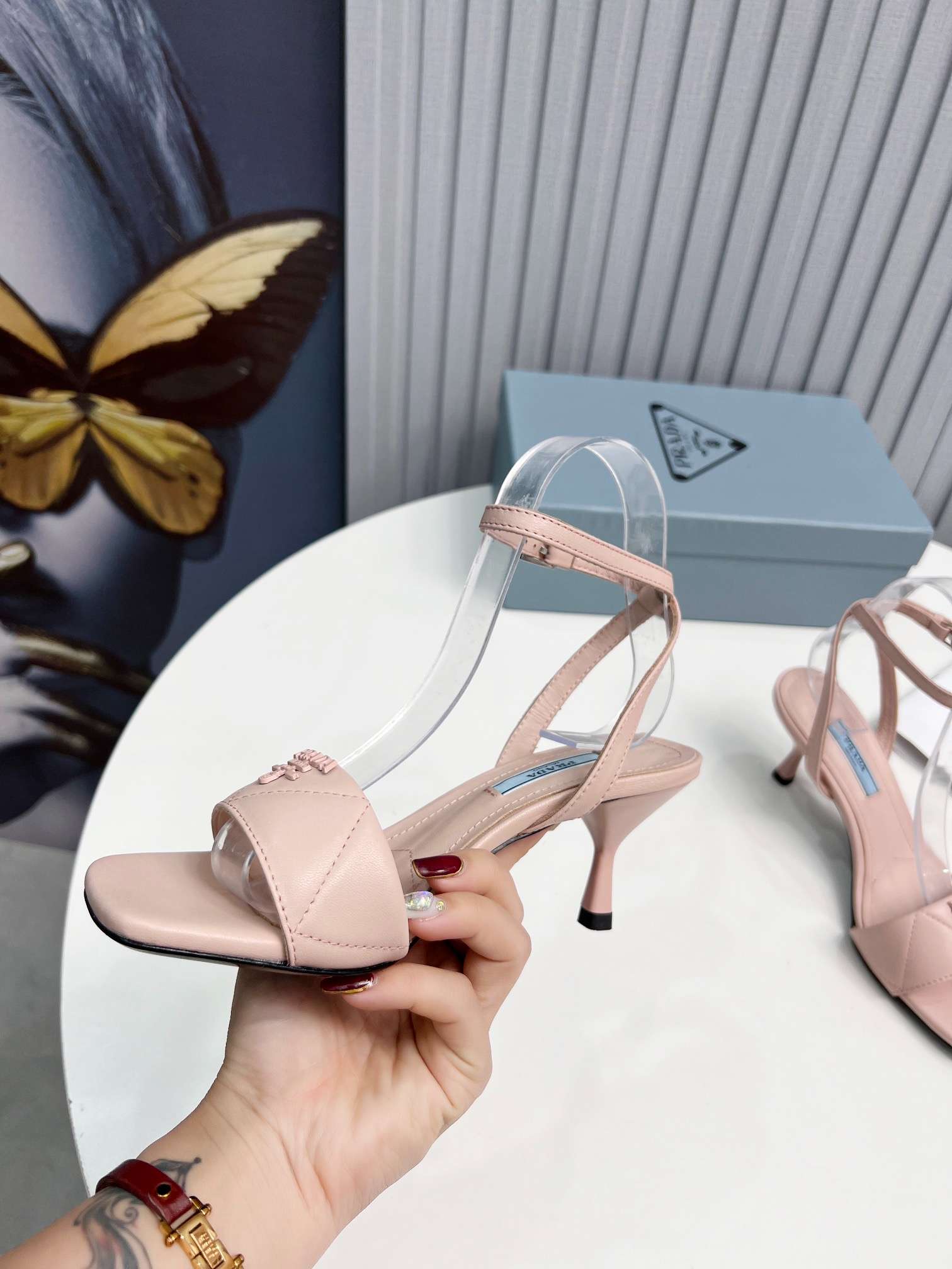 Pra*a Buckle Square Nose Pumps Light Pink For Women