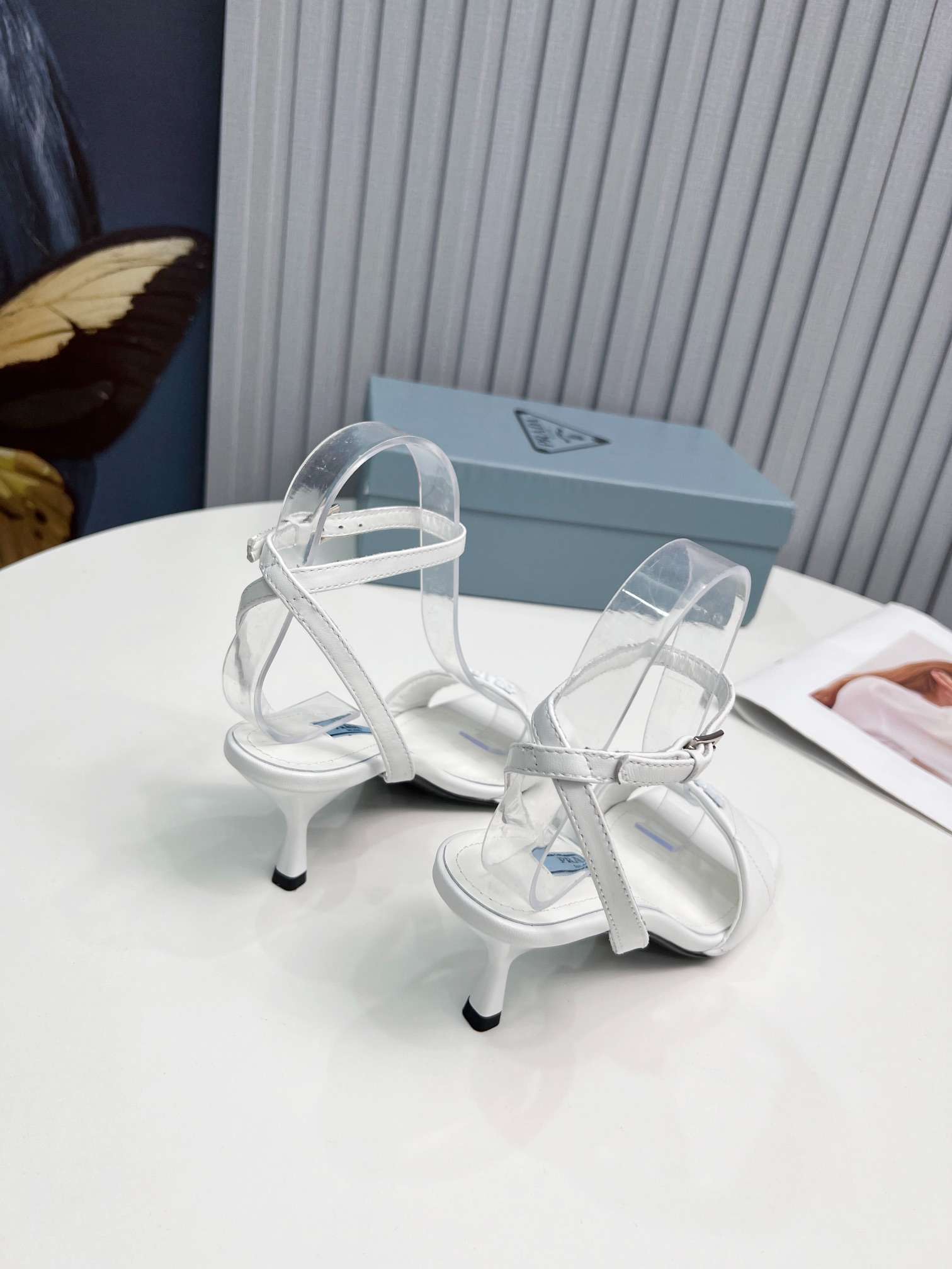 Pra*a Buckle Square Nose Pumps White For Women