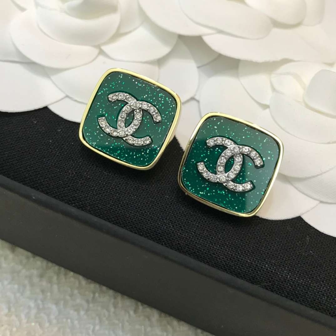 Ch**el CC Stud Earrings Green For Women
