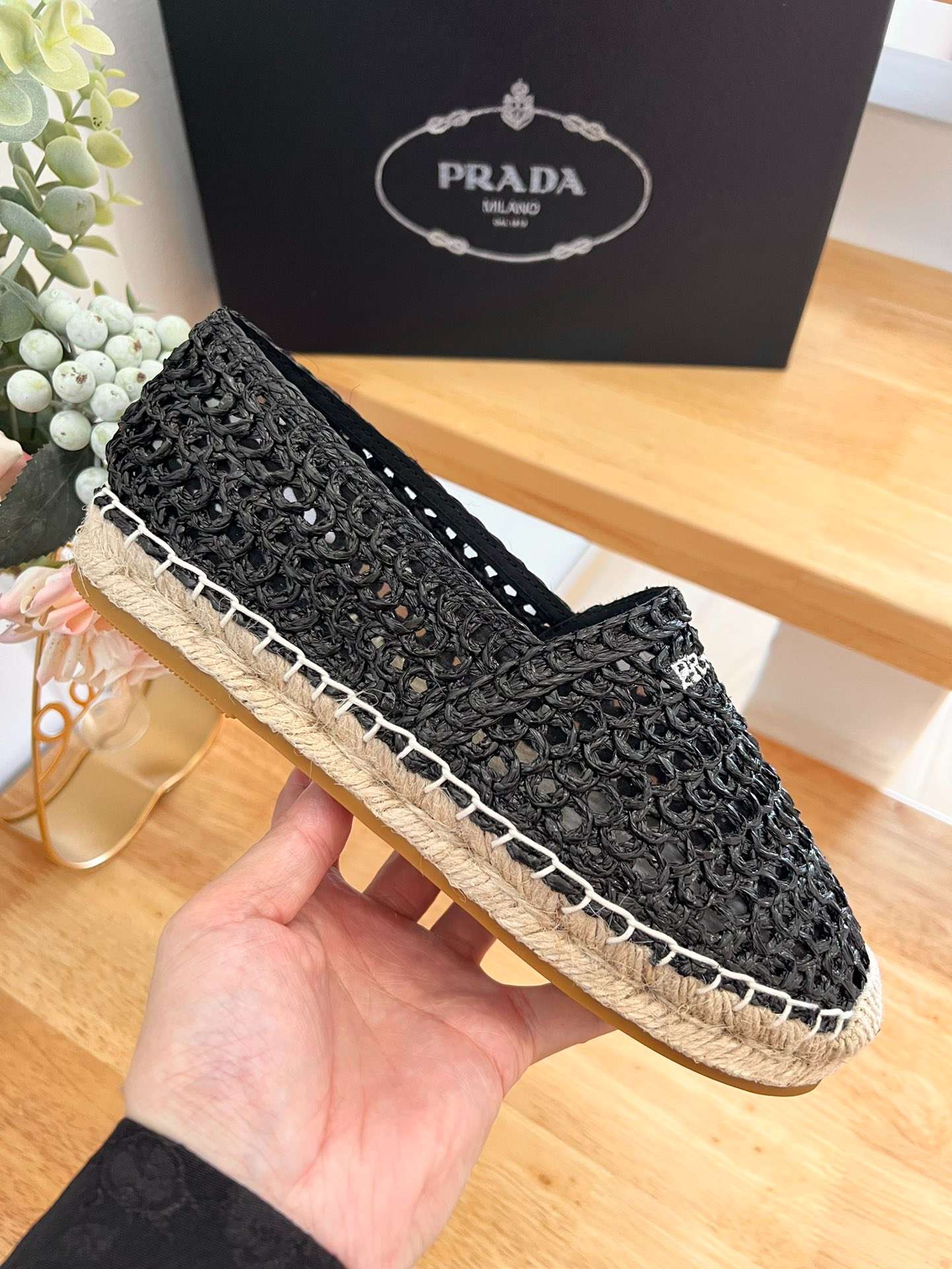 Pra*a Crochet Espadrilles Black For Women 1S055N_3LLQ_F0002_F_020