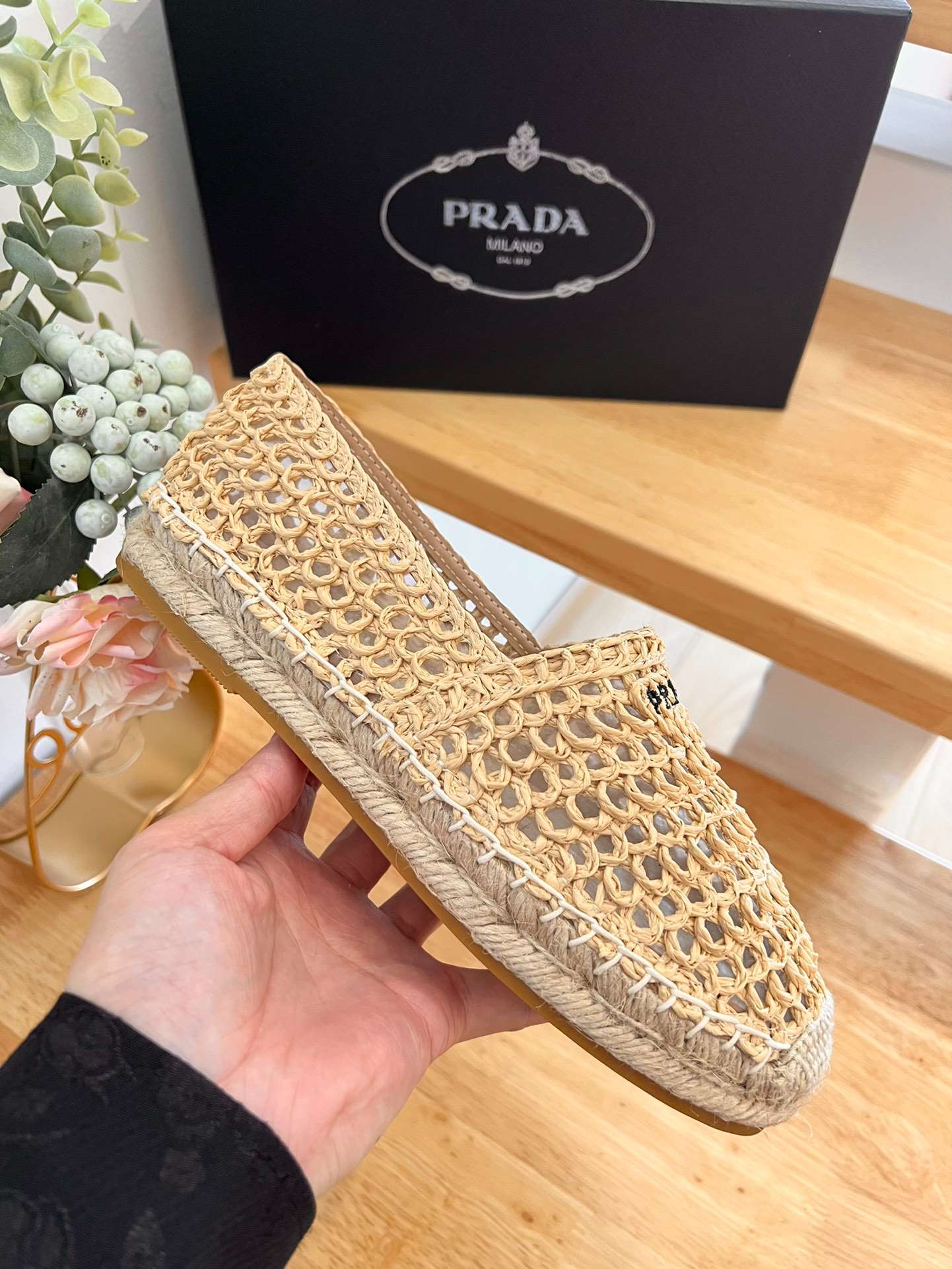 Pra*a Crochet Espadrilles Beige For Women 1S055N_3LLQ_F0018_F_020