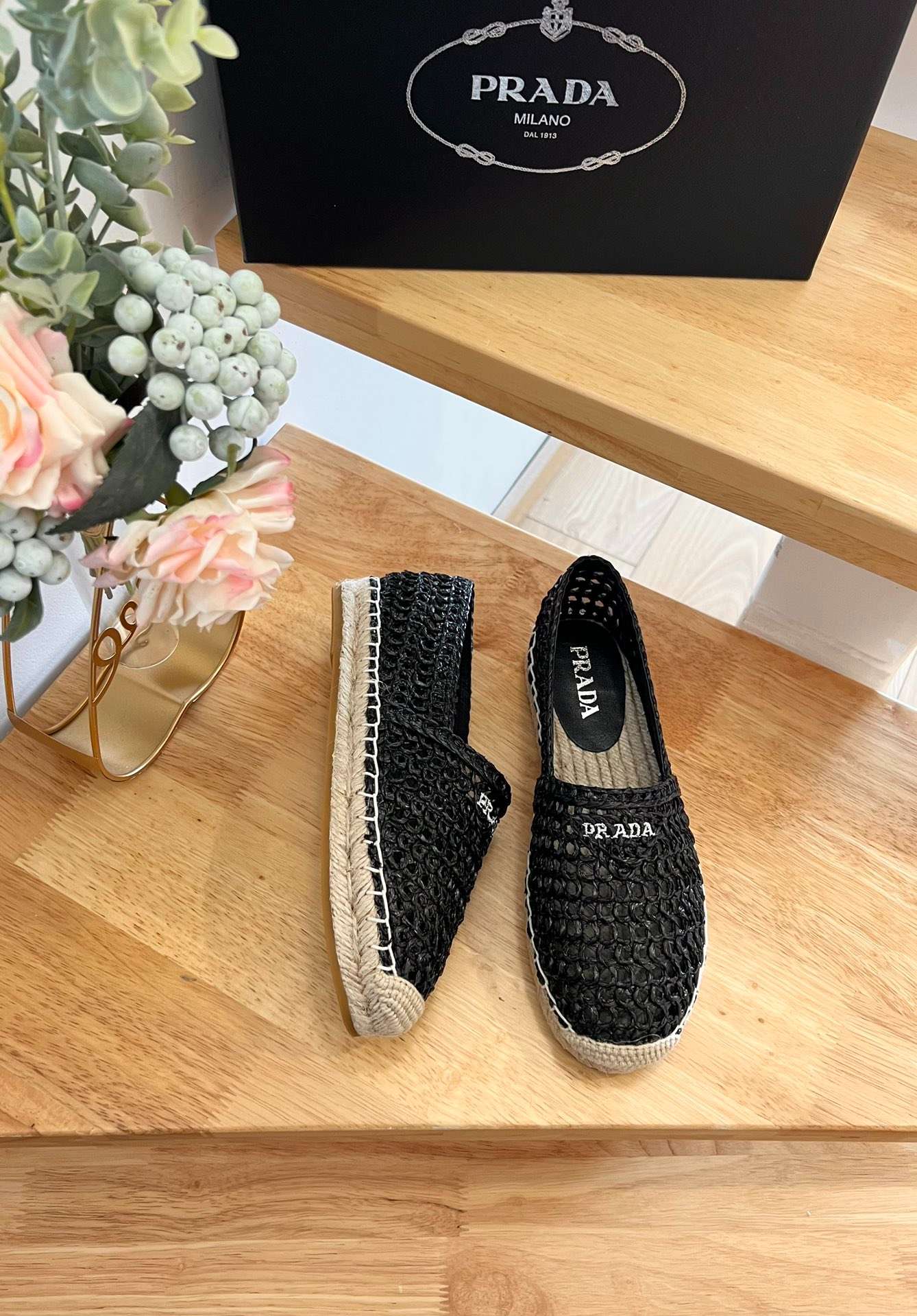 Pra*a Crochet Espadrilles Black For Women 1S055N_3LLQ_F0002_F_020