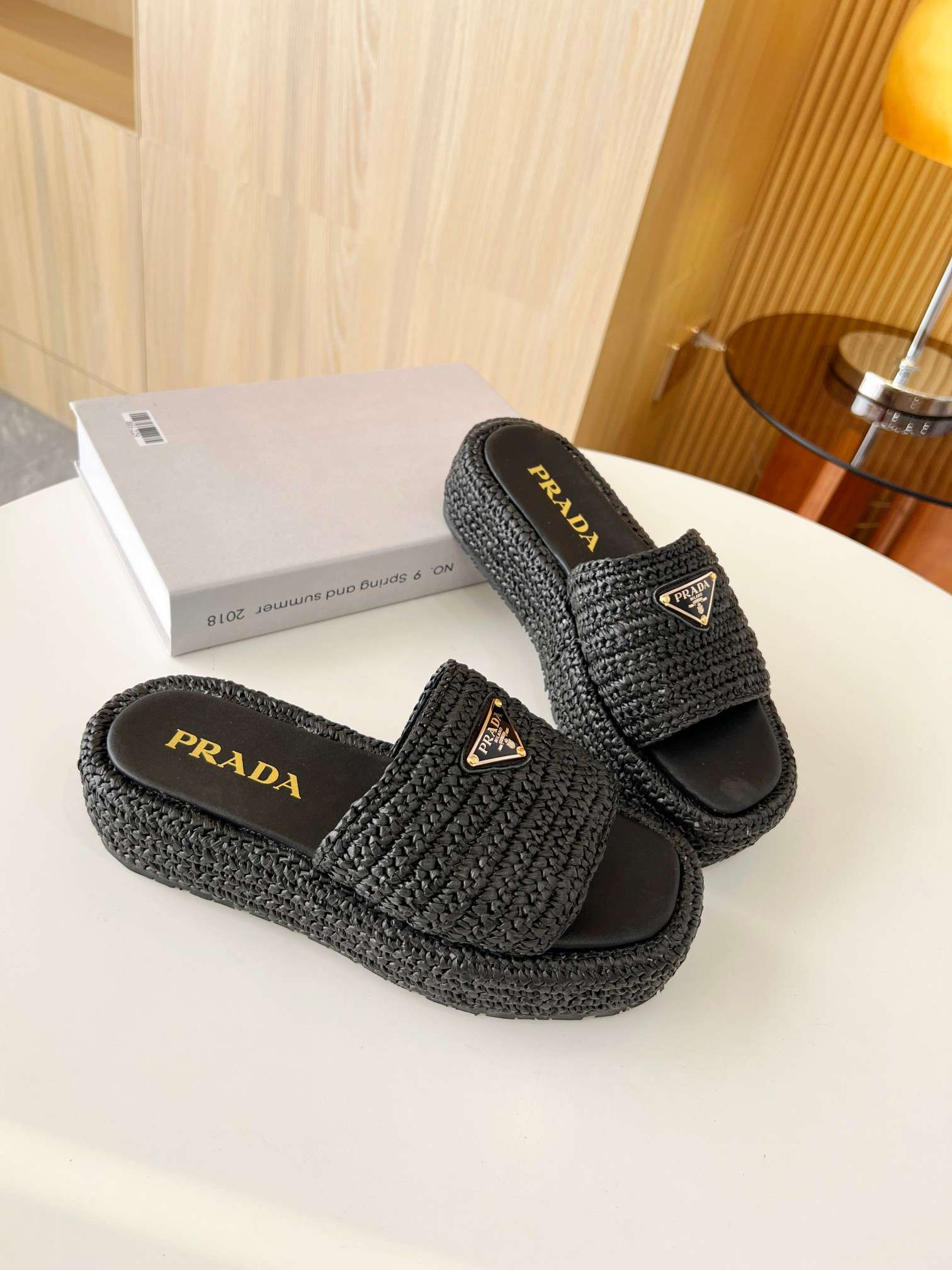 Pra*a Crochet Flatform Slides Black For Women