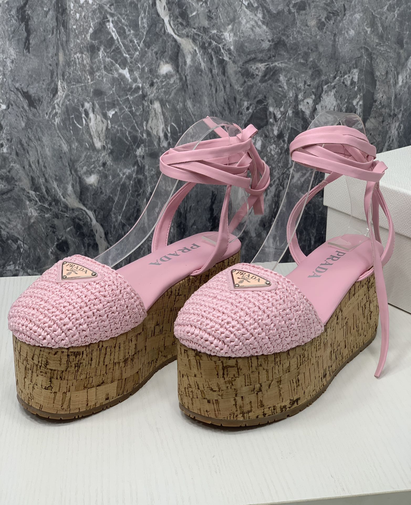 Pra*a Crochet Wedge Sandals Pink For Women