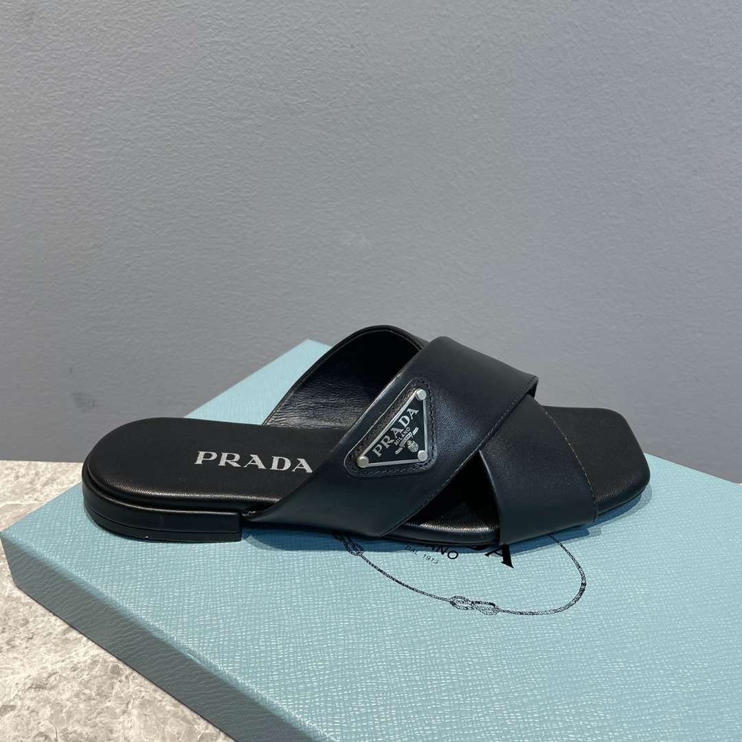 Pra*a Cross Straps Slides Black For Women