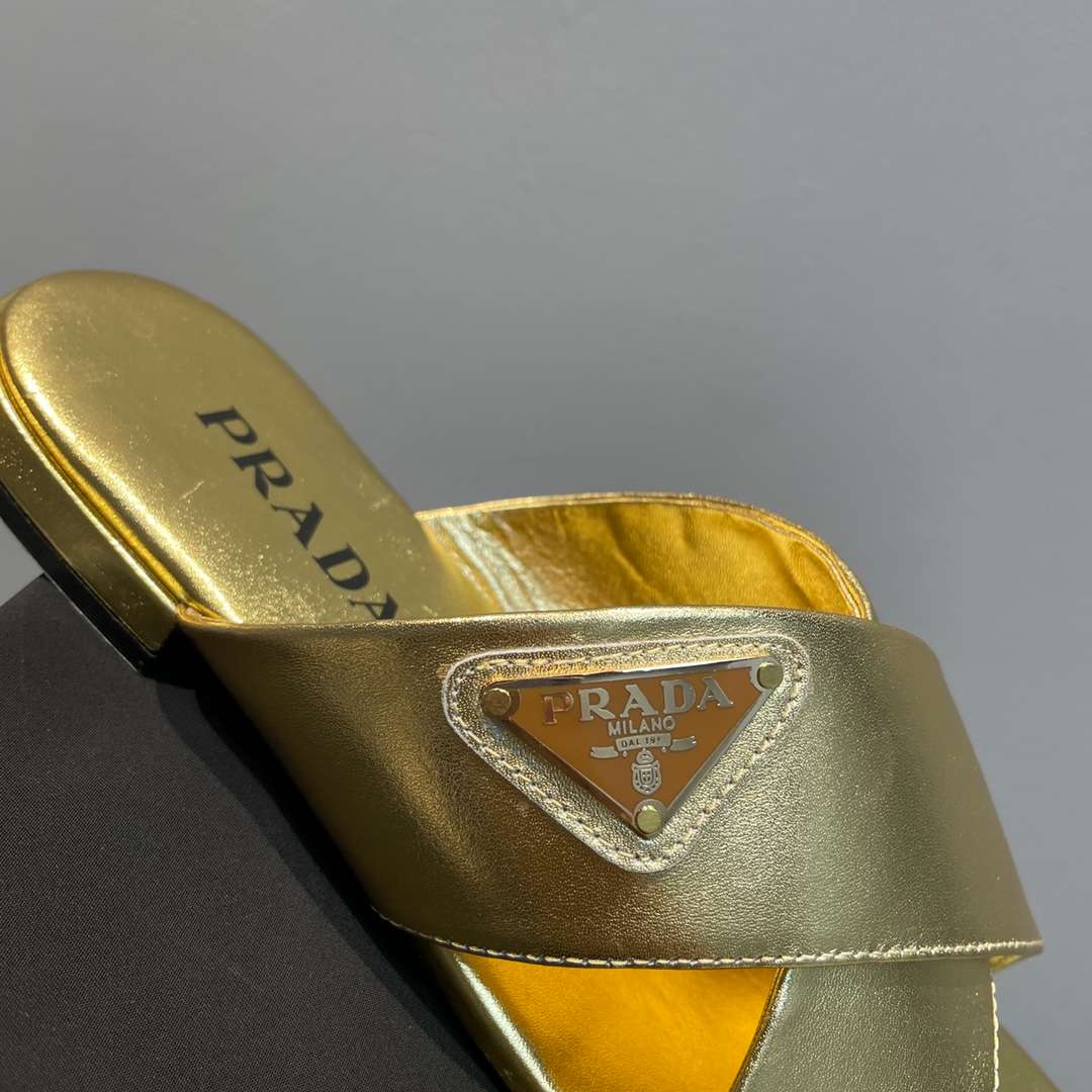 Pra*a Cross Straps Slides Gold For Women