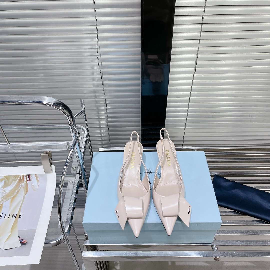 Pra*a Frill Slingback Pumps Cream For Women