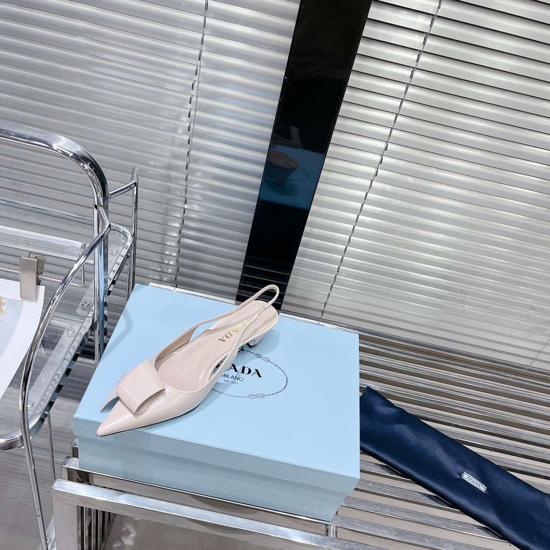 Pra*a Frill Slingback Pumps Cream For Women