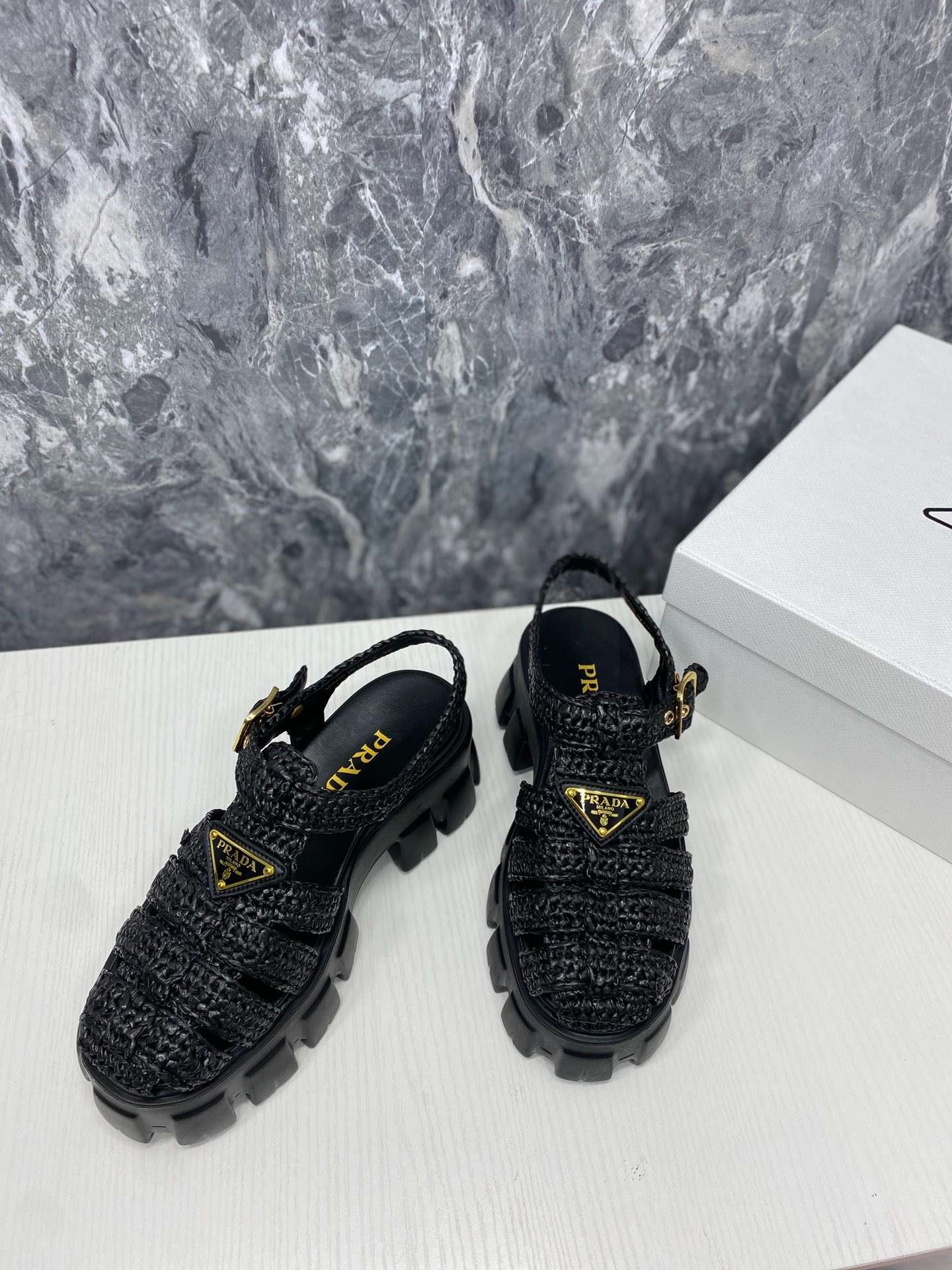 Pra*a Monolith Crochet Cage Sandals Black For Women