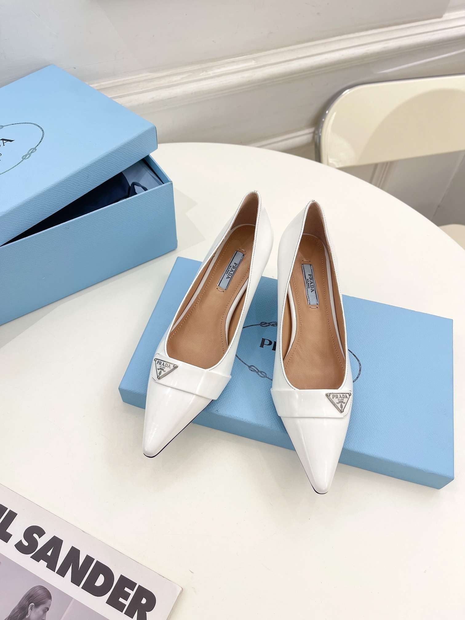 Pra*a Soft Pointed Heel Pumps White For Women