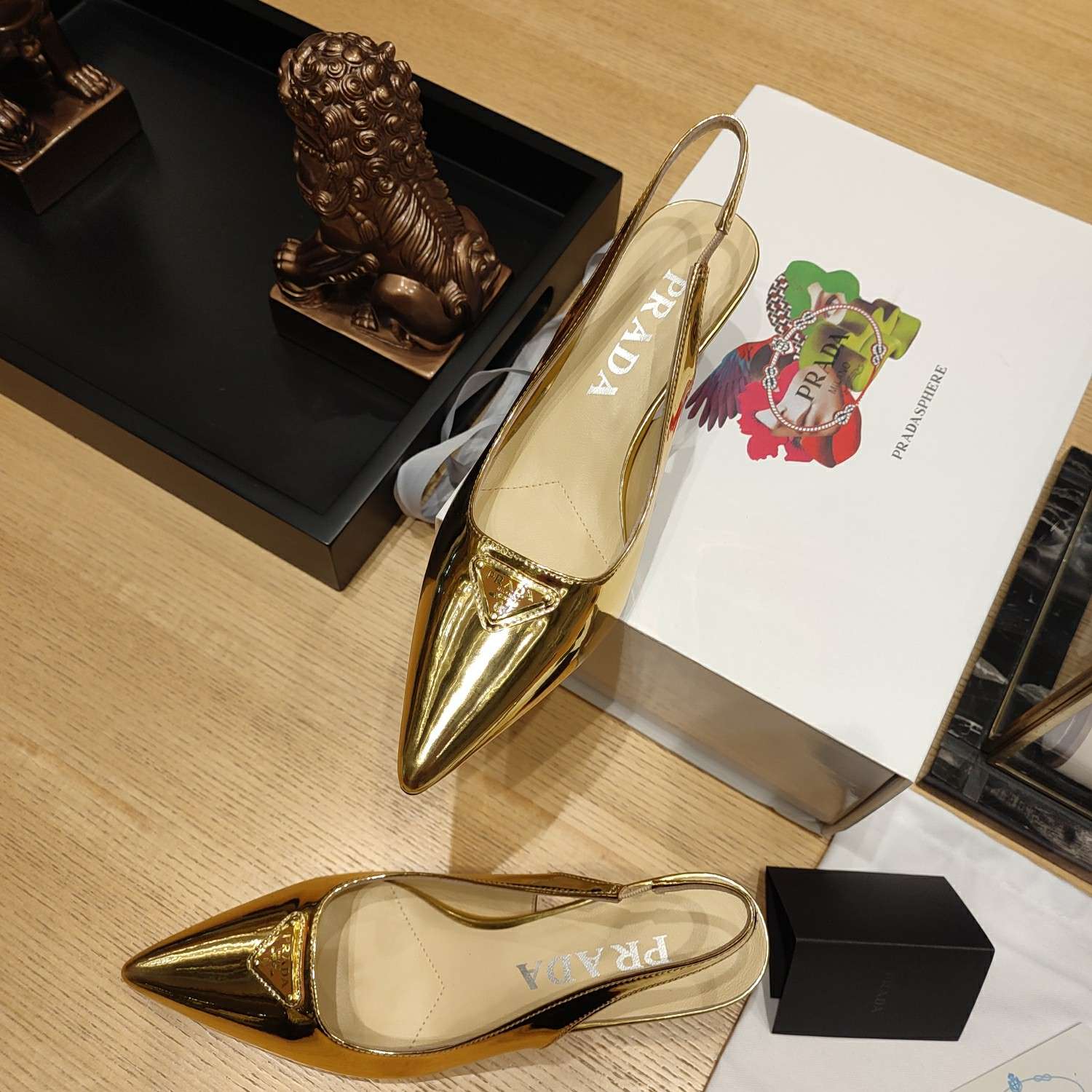 Pra*a Slingback Spike Pumps Gold For Women
