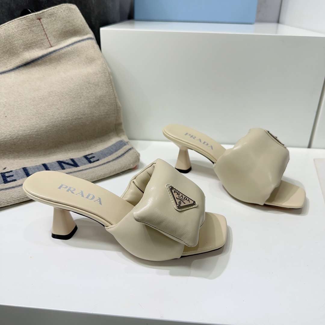 Pra*a Soft Padded Nappa Sandals Cream For Women