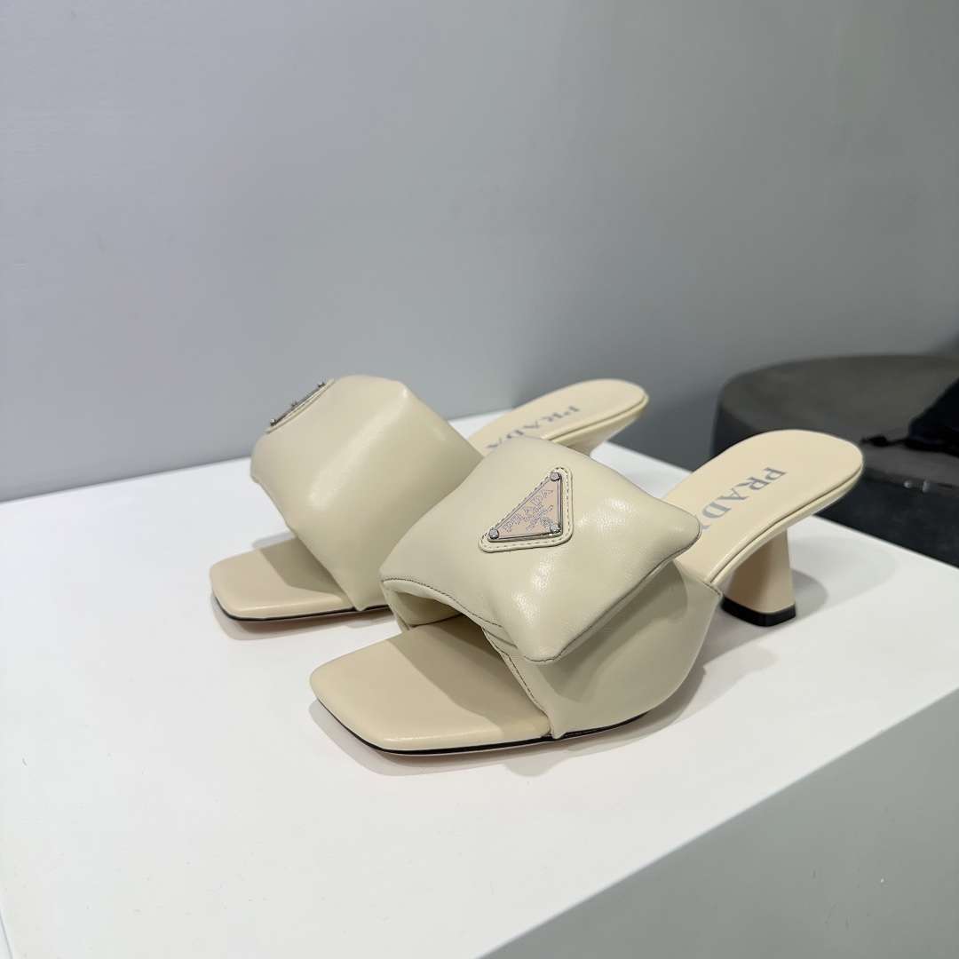 Pra*a Soft Padded Nappa Sandals Cream For Women