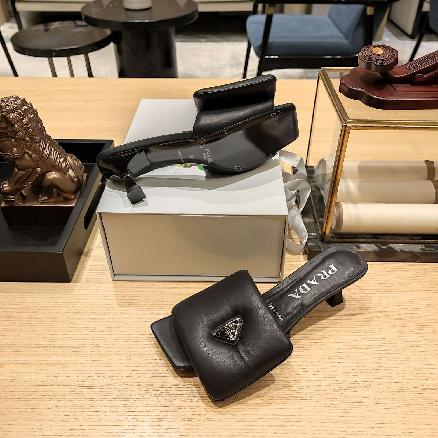 Pra*a Soft Padded Nappa Slides Black For Women