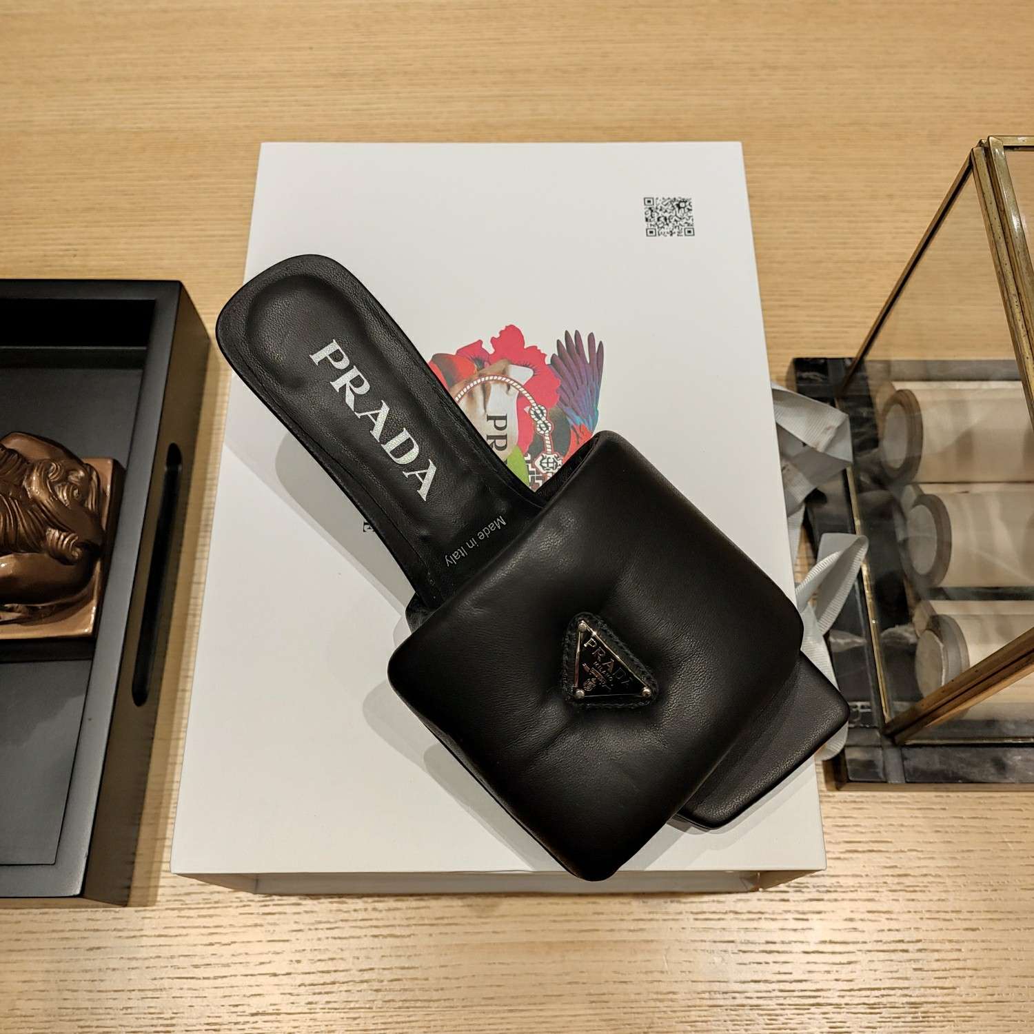 Pra*a Soft Padded Nappa Slides Black For Women