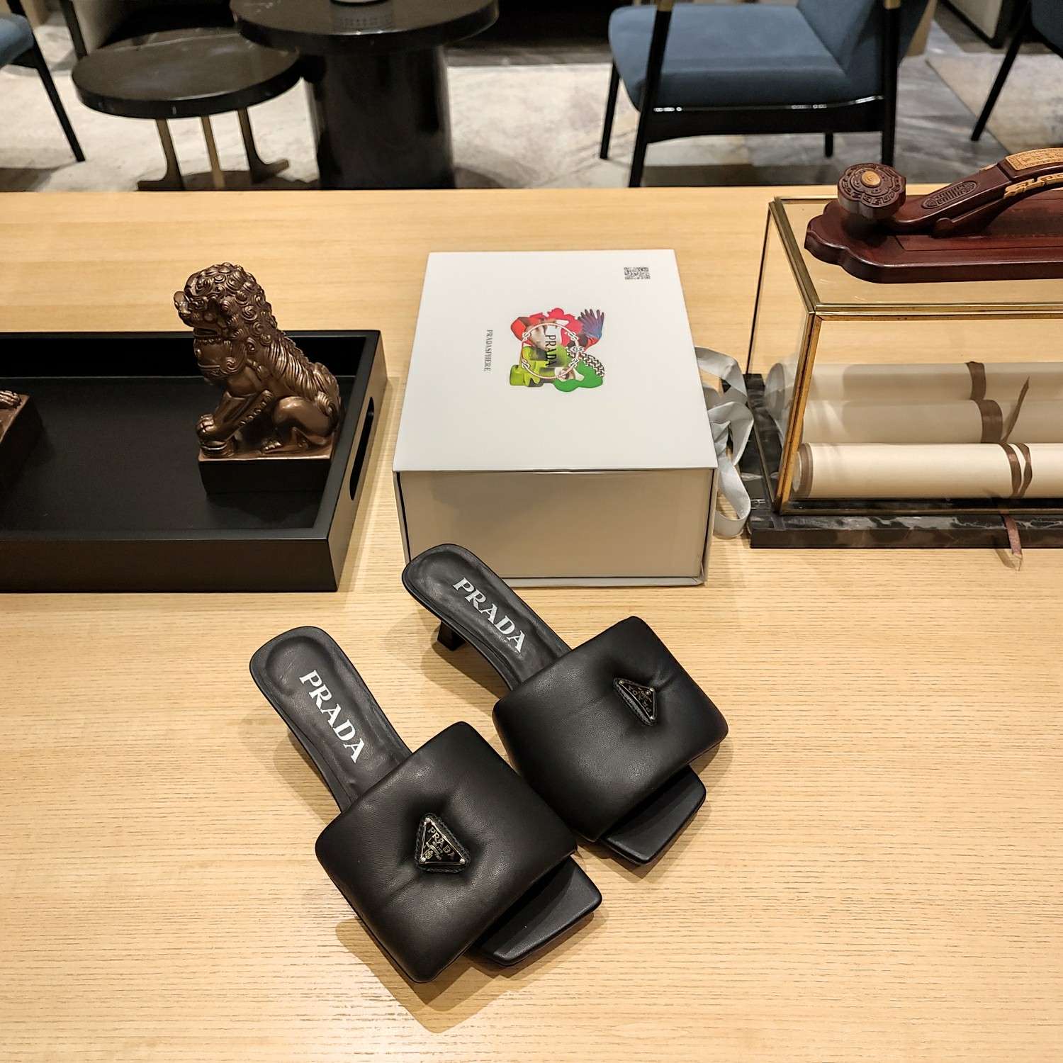 Pra*a Soft Padded Nappa Slides Black For Women