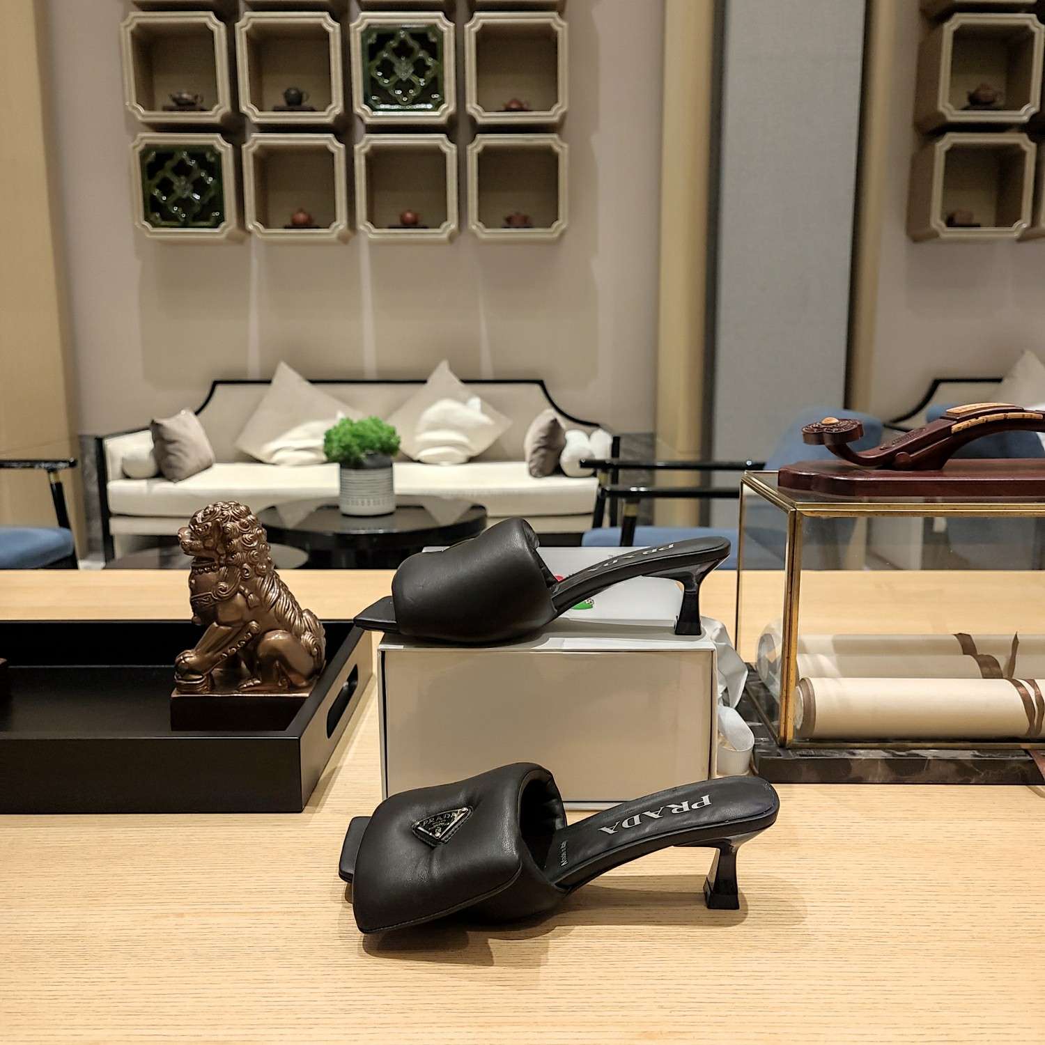 Pra*a Soft Padded Nappa Slides Black For Women