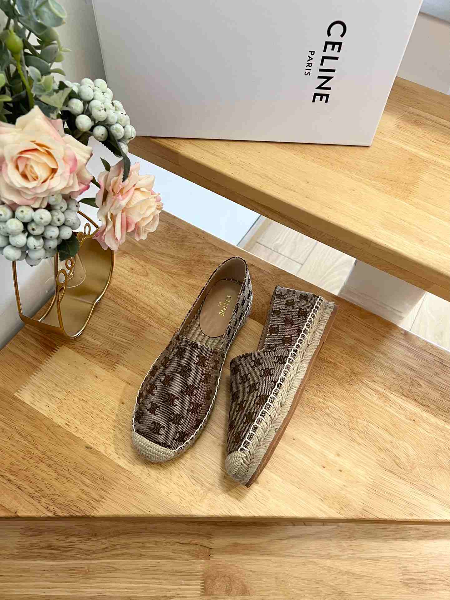 Ce1i*e Flat Espadrille With Triomphe Signature In Triomphe Canvas Brown For Women