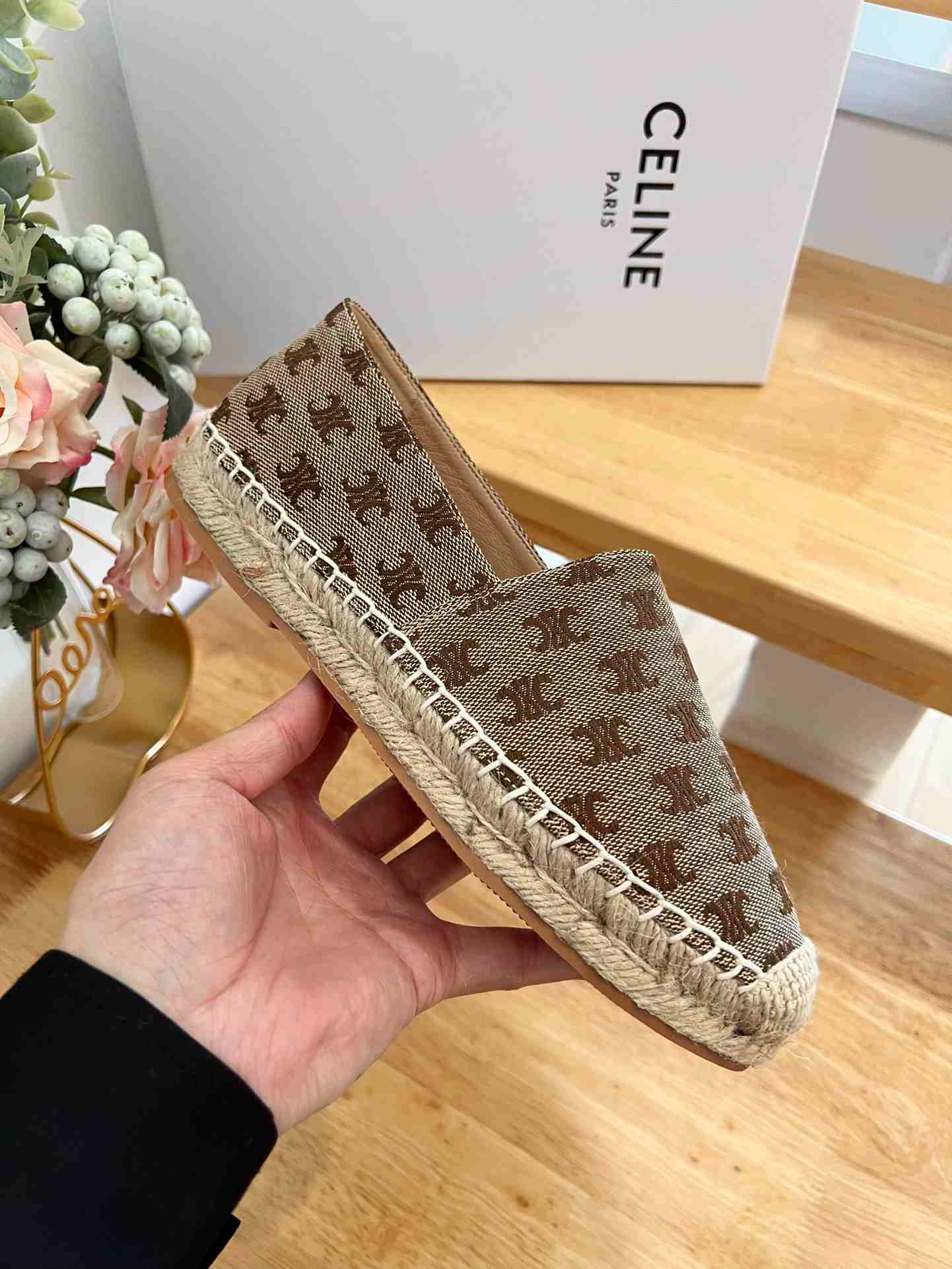 Ce1i*e Flat Espadrille With Triomphe Signature In Triomphe Canvas Brown For Women