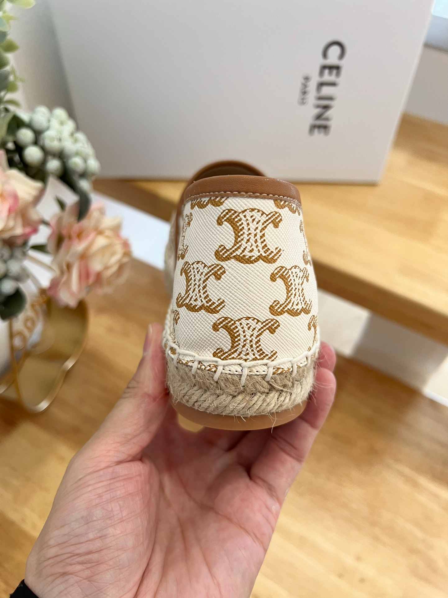 Ce1i*e Flat Espadrille With Triomphe Signature In Triomphe Canvas White For Women 354442279C.01EC