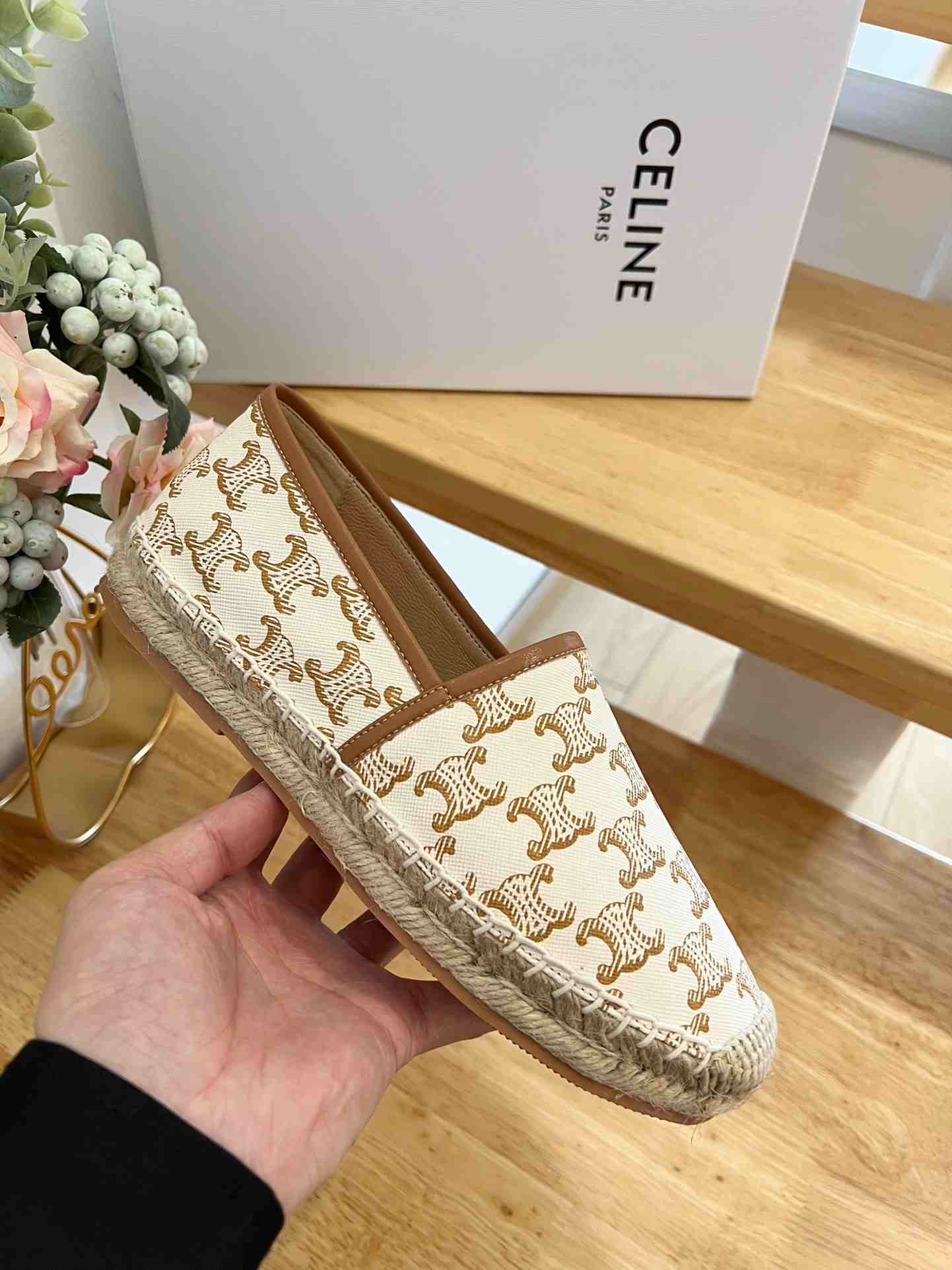 Ce1i*e Flat Espadrille With Triomphe Signature In Triomphe Canvas White For Women 354442279C.01EC