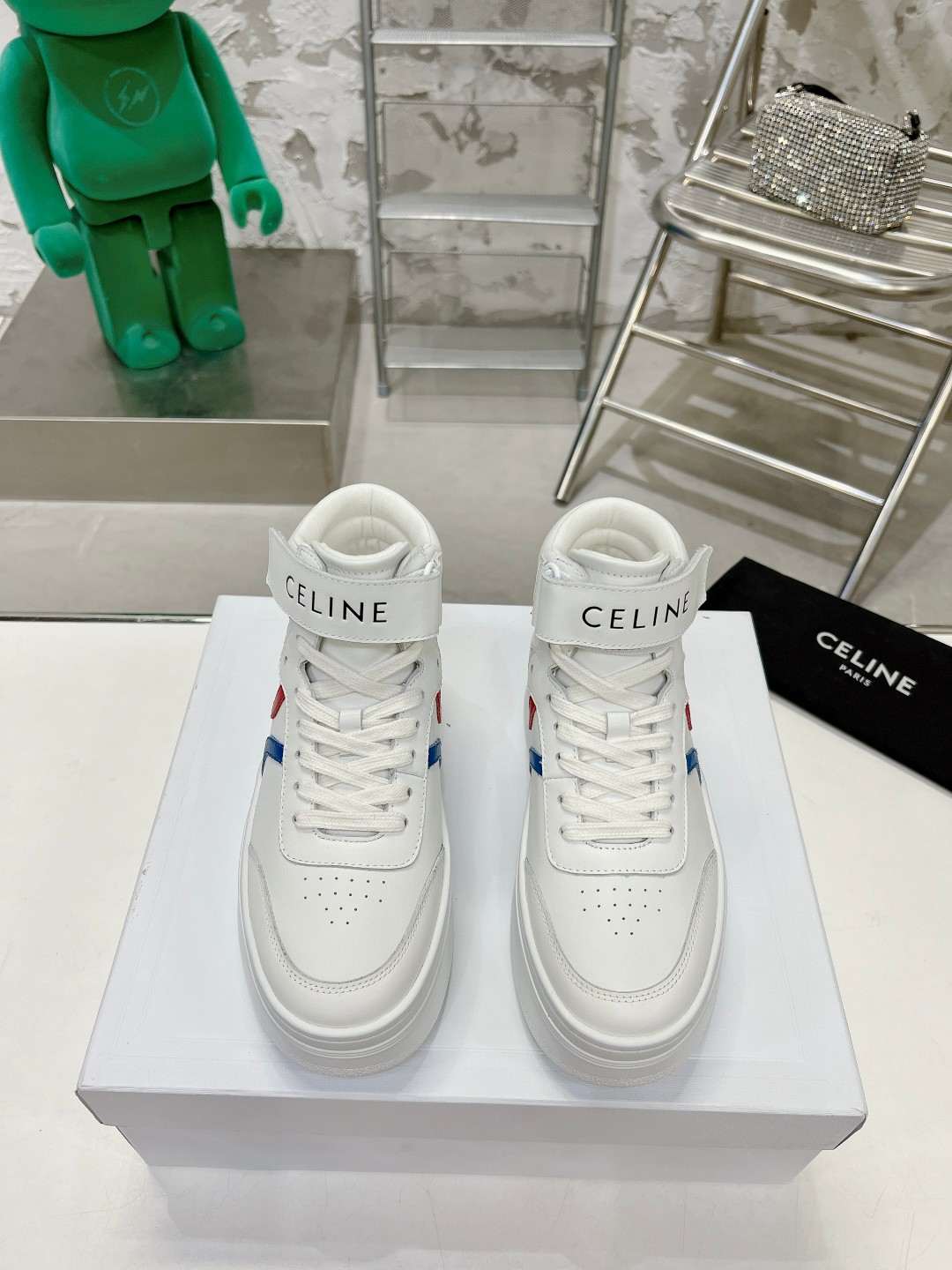 Ce1i*e Mid Block Sneakers With Velcro And Wedge White For Women 352163338C.01UR