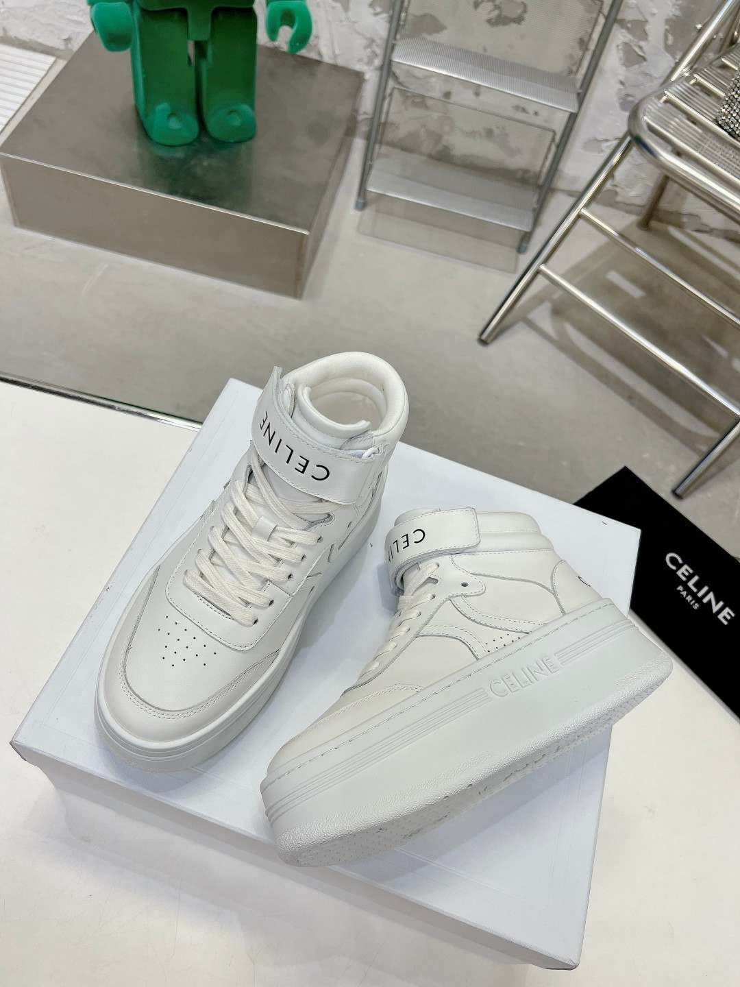 Ce1i*e Mid Block Sneakers With Velcro And Wedge White For Women 352163338C.01OP