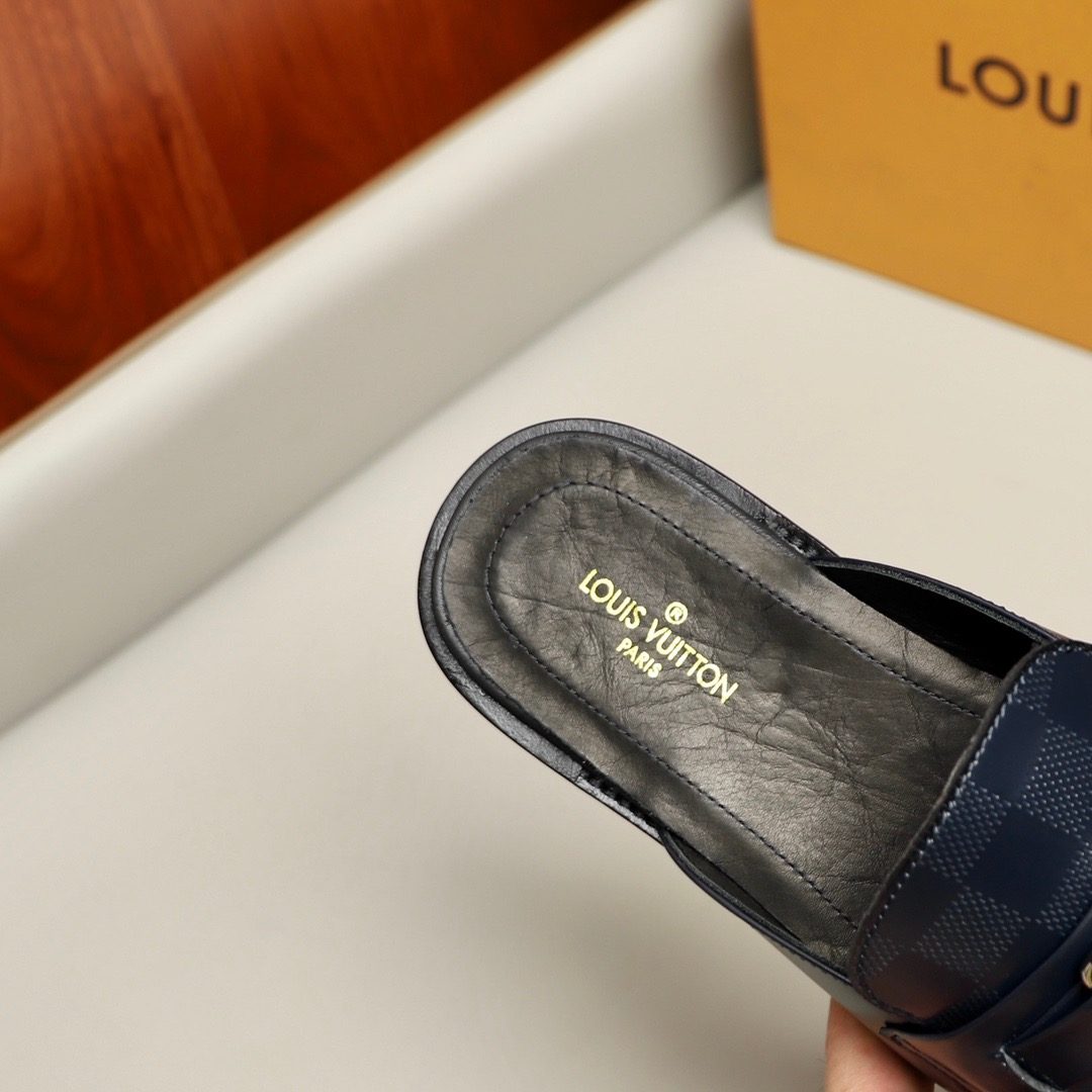 L0vis Vvtt0n Major Open Back With Square Pattern Loafer Dark Blue For Men