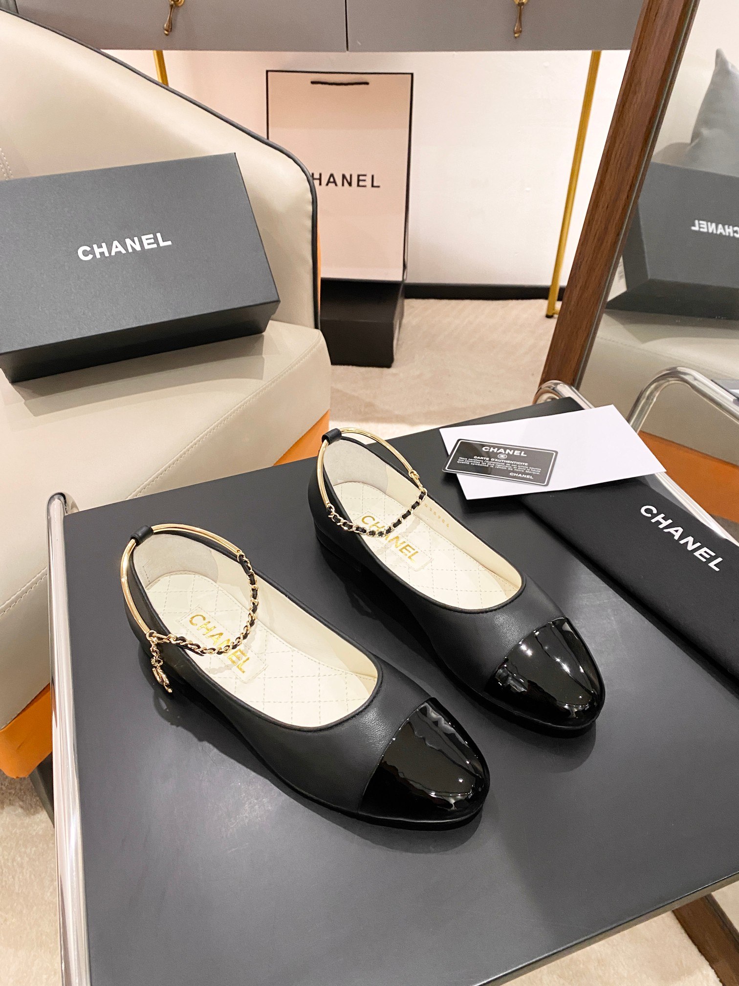 Ch**el Ballerina Logo Shoes Black For Women