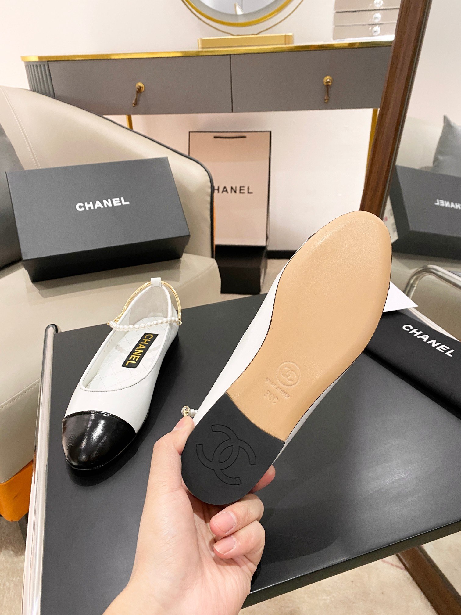 Ch**el Ballerina Logo Shoes White For Women