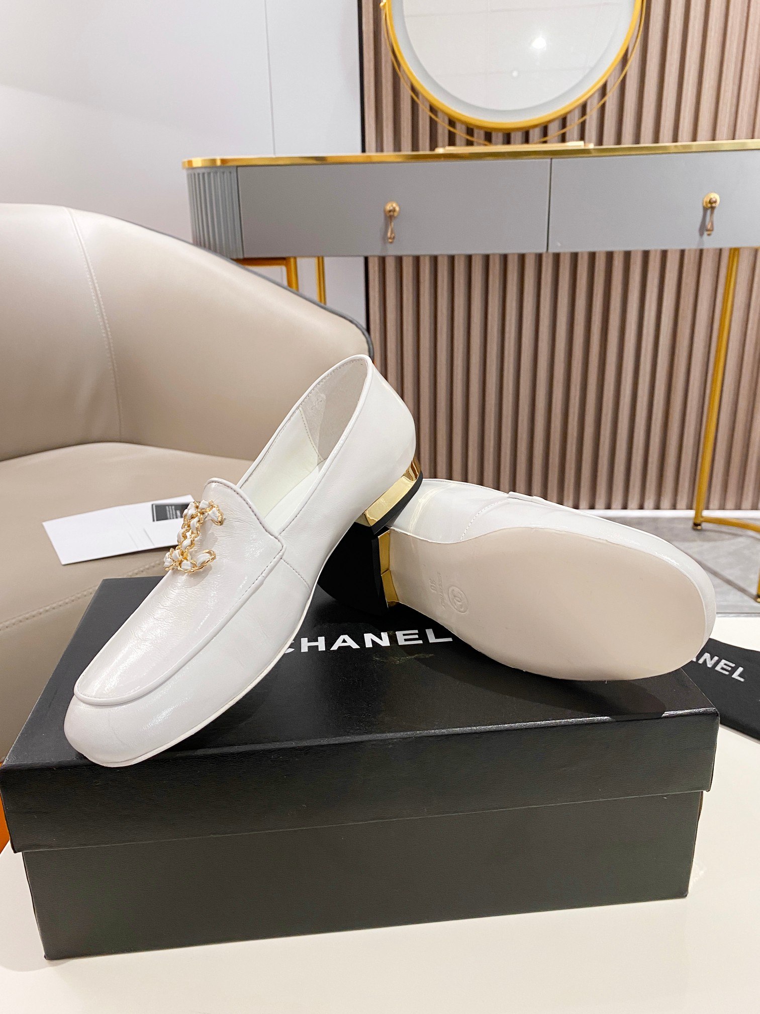 Ch**el Colorful Double C Logo Loafers White For Women