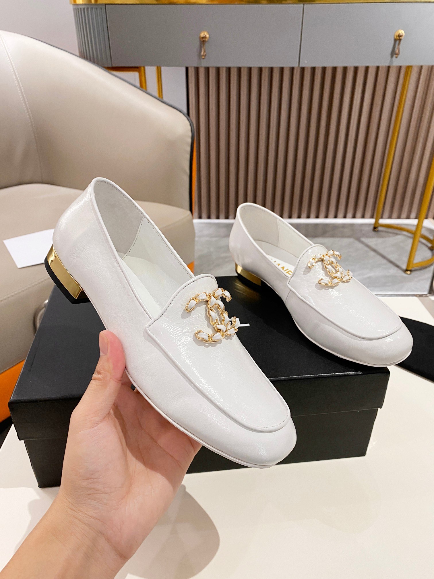 Ch**el Colorful Double C Logo Loafers White For Women