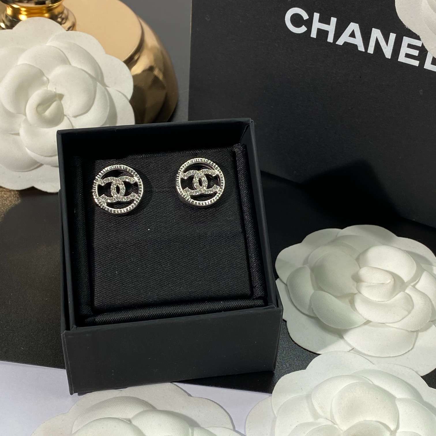 Ch**el Double C Earrings Silver For Women