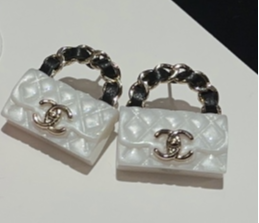 Ch**el Rhombus CF Earrings White For Women