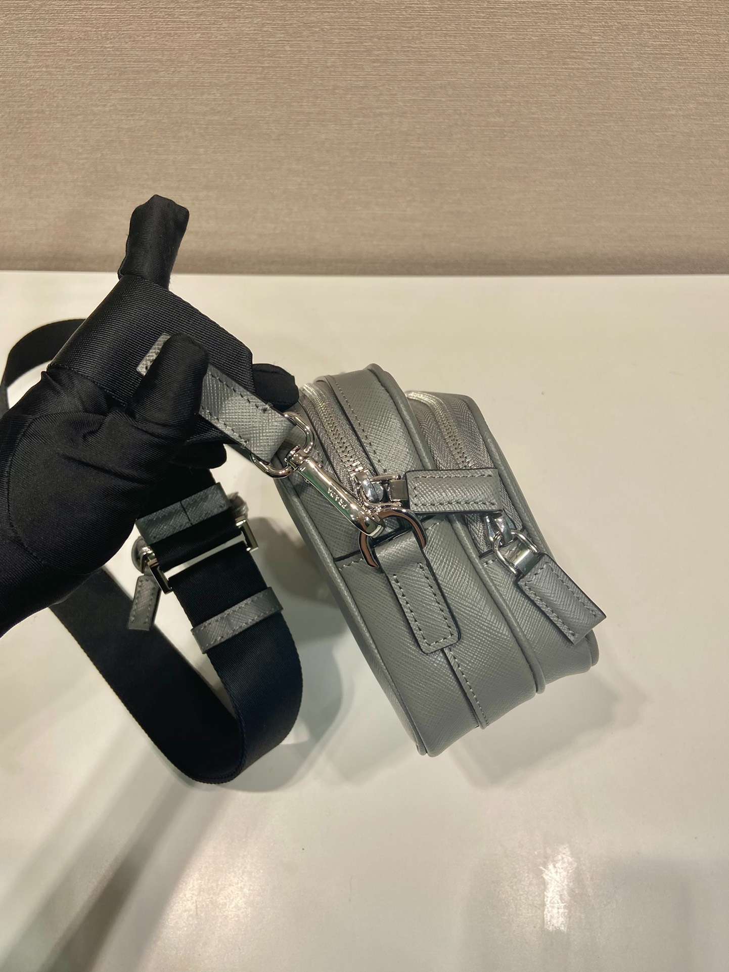 Pra*a Brique Saffiano Bag Grey For Women 7.9in/20cm