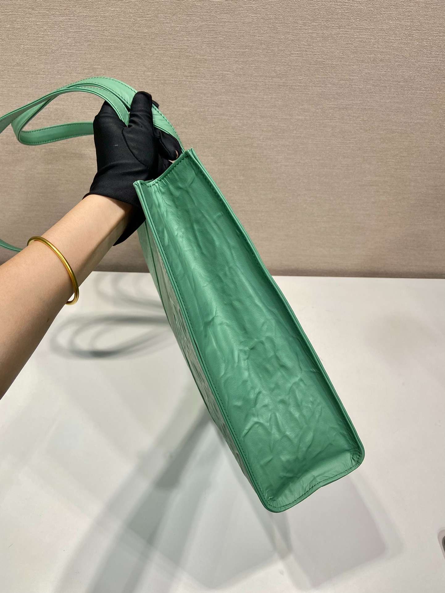 Pra*a Large Antique Nappa Tote Grey/Green For Women 15.3in/39cm 1BG460_UVL_F0480_V_OOO