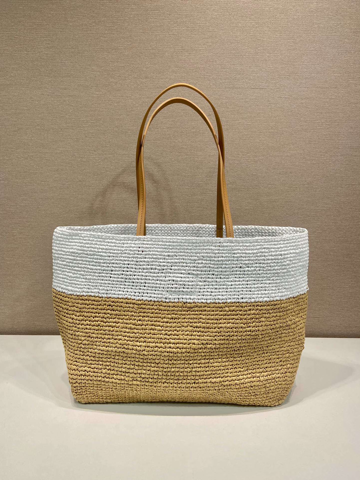Pra*a Raffia Tote Bag Beige For Women 15in/38cm 1BG442_2DJS_F0N86_V_OOO