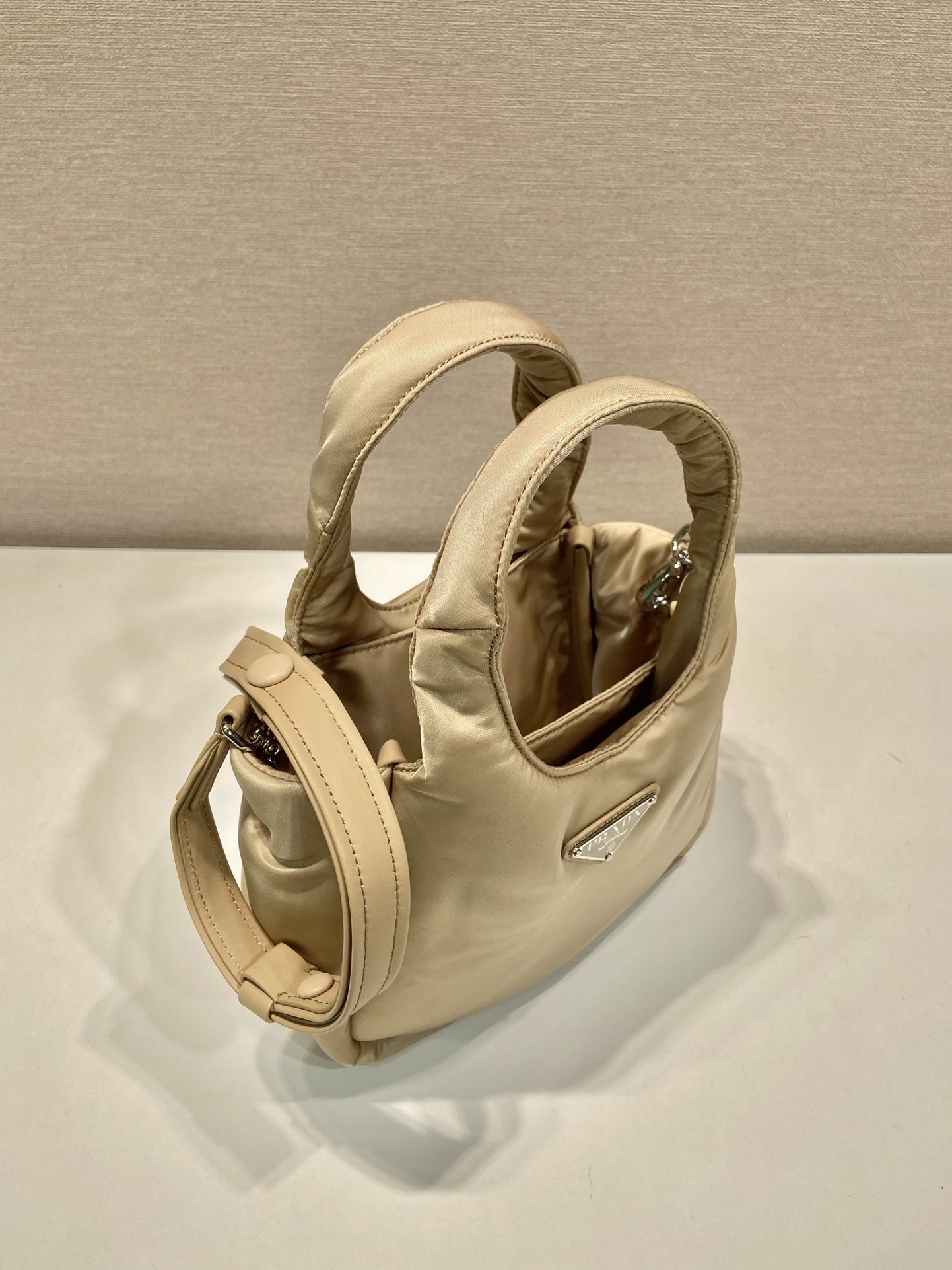 Pra*a Soft Padded Re-Nylon Mini-Bag White/Pink/Beige For Women 7.1in/18cm 1BA359_RCCJ_F0009_V_OVM