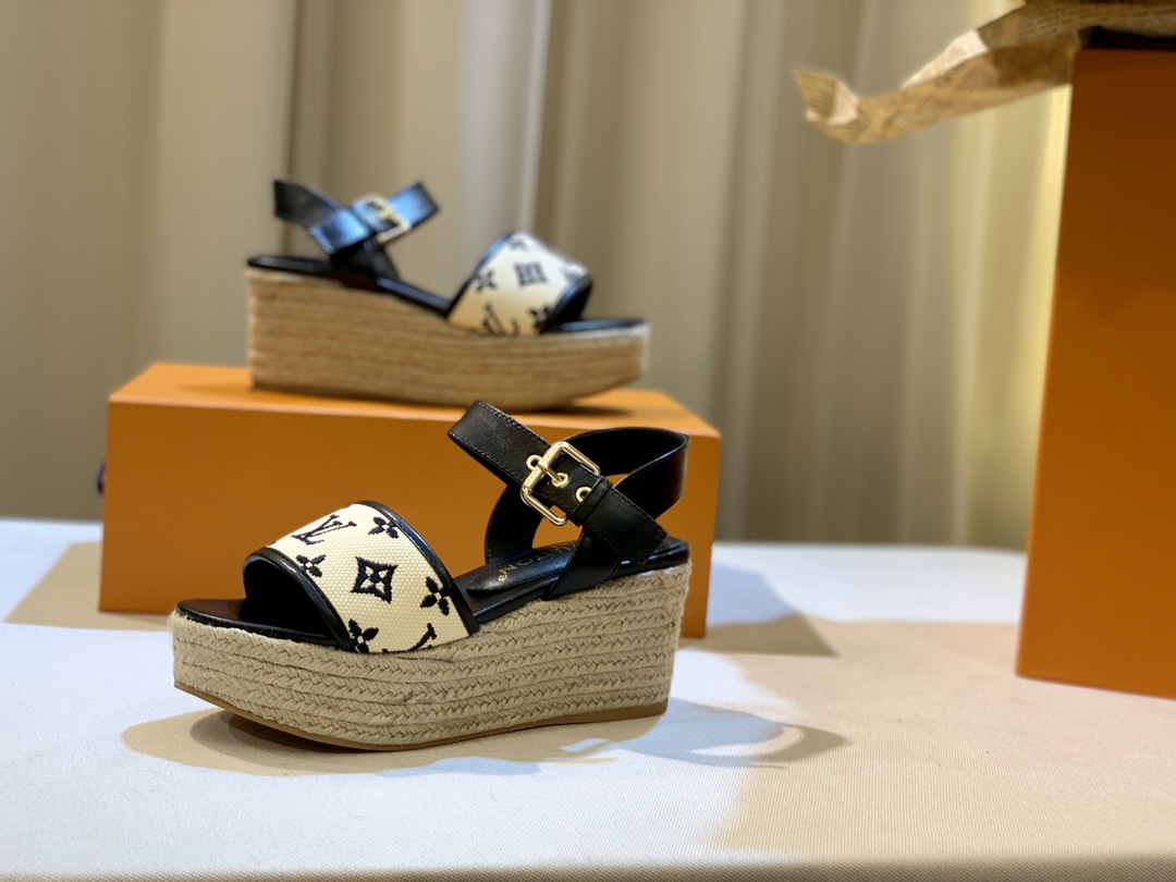 L0vis Vvtt0n Starboard Wedge Sandal Black For Women 1ABT17