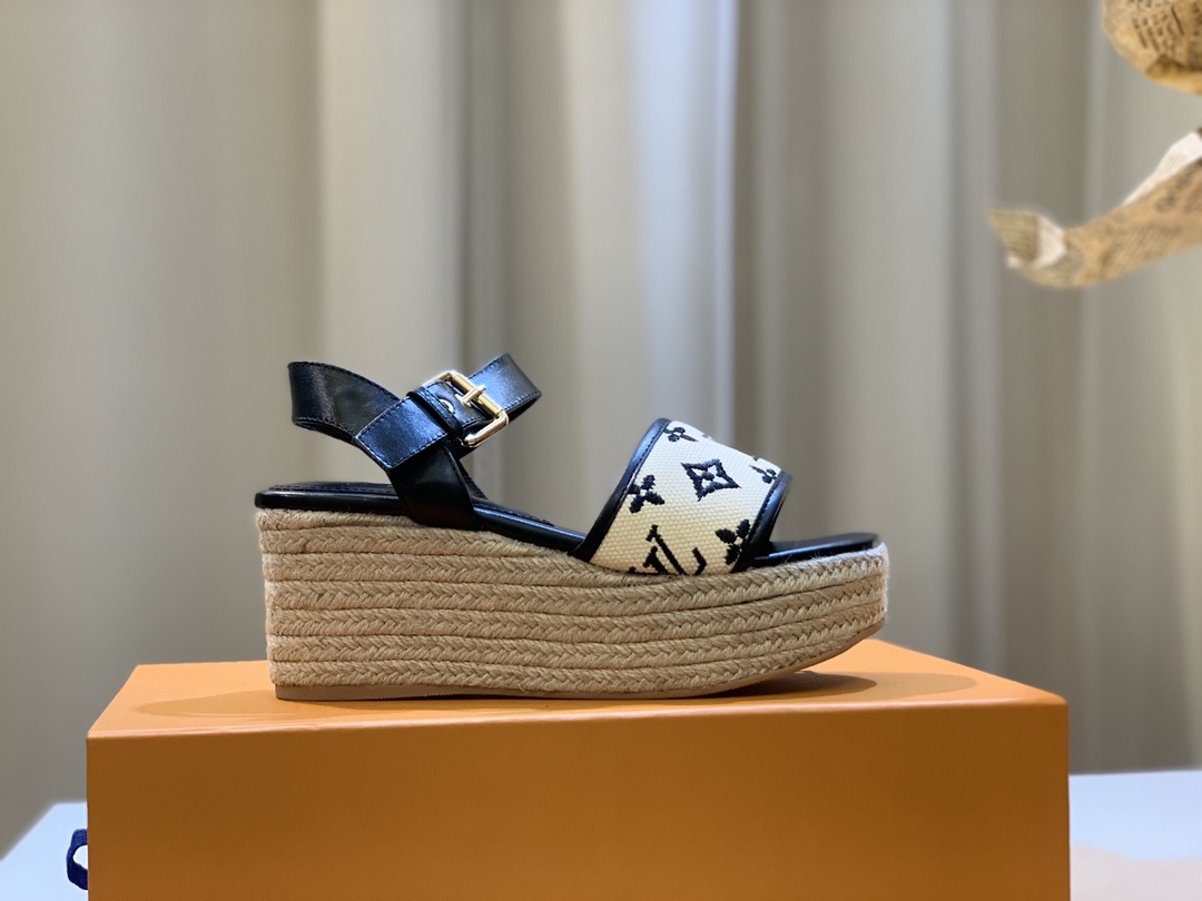 L0vis Vvtt0n Starboard Wedge Sandal Black For Women 1ABT17