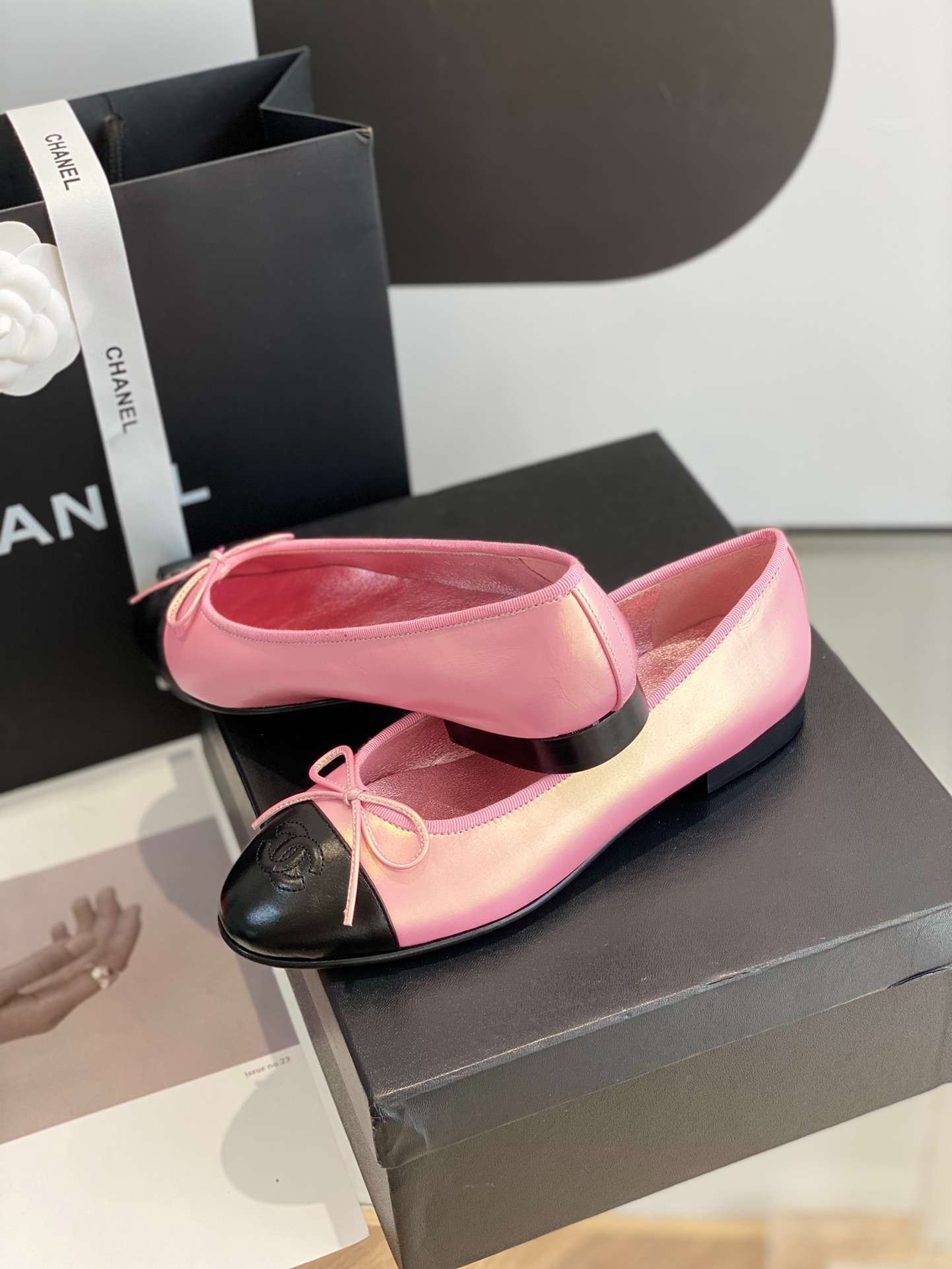 Ch**el Ballet Flats Pink Gold For Women