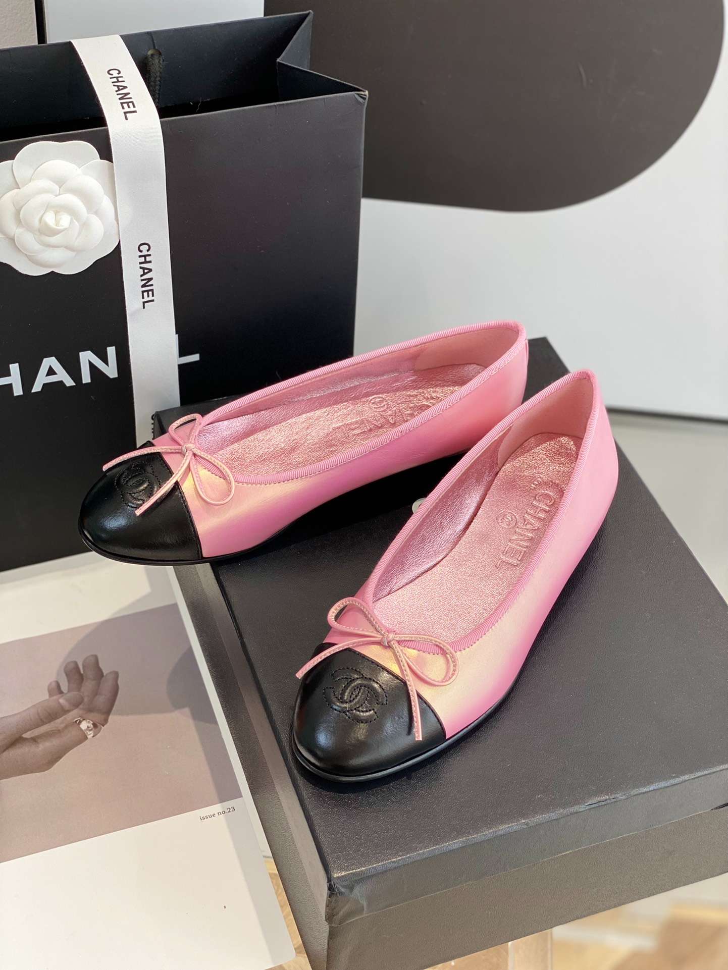 Ch**el Ballet Flats Pink Gold For Women